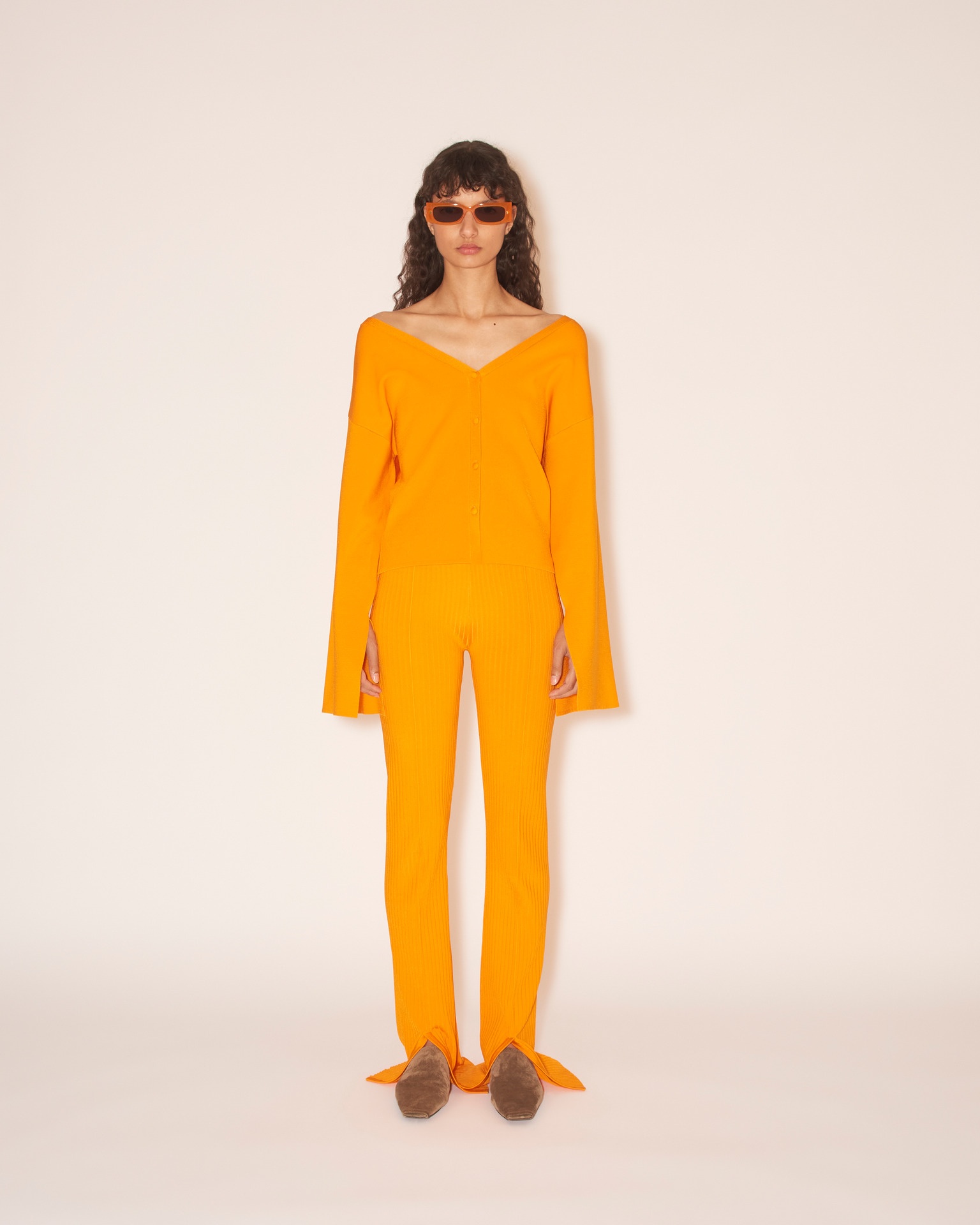 LETTE - Rib jersey pants - Bright orange - 5