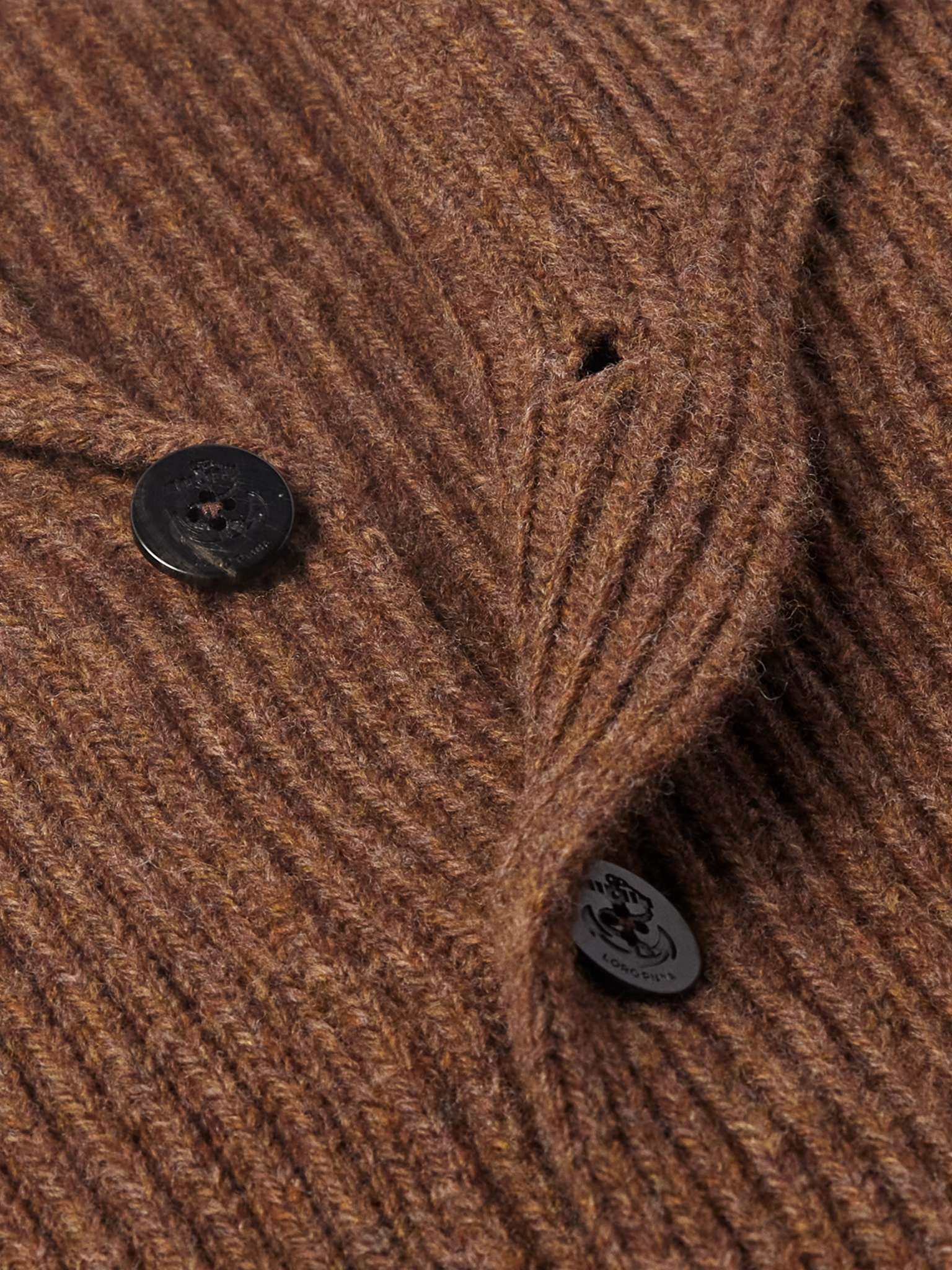 Shawl-Collar Ribbed Wool Cardigan - 4