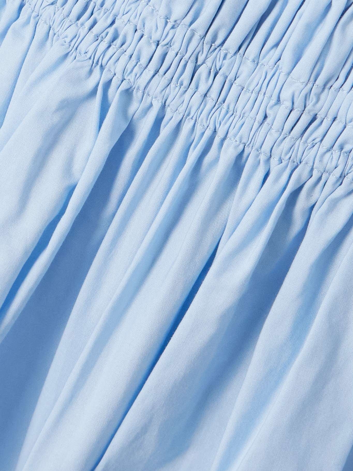 Shirred organic cotton-poplin maxi dress Light blue - 4