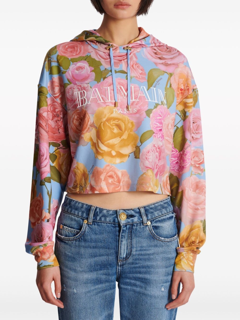 floral-print cropped hoodie - 4