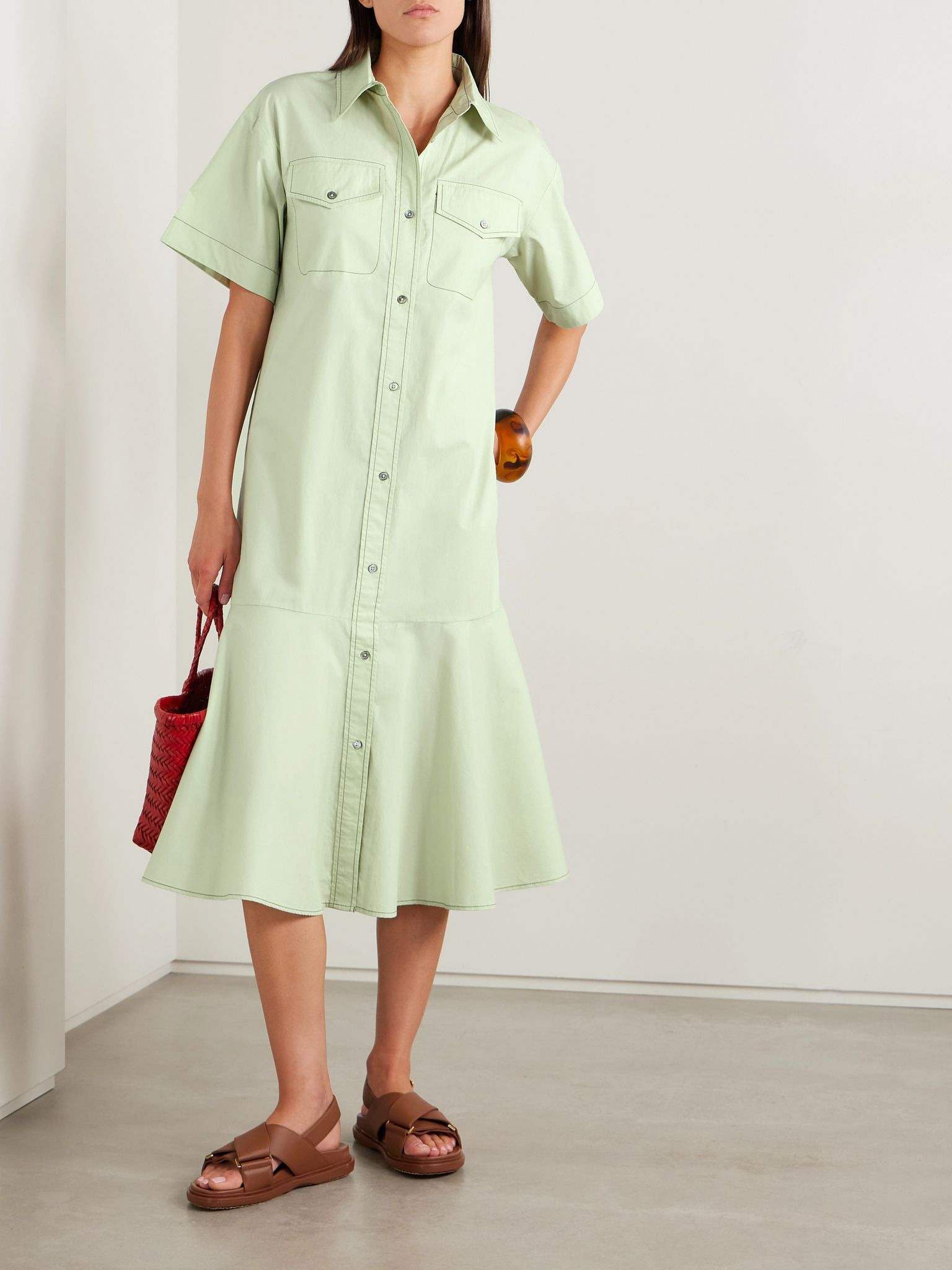 Sullivan cotton-poplin midi shirt dress Light green - 2