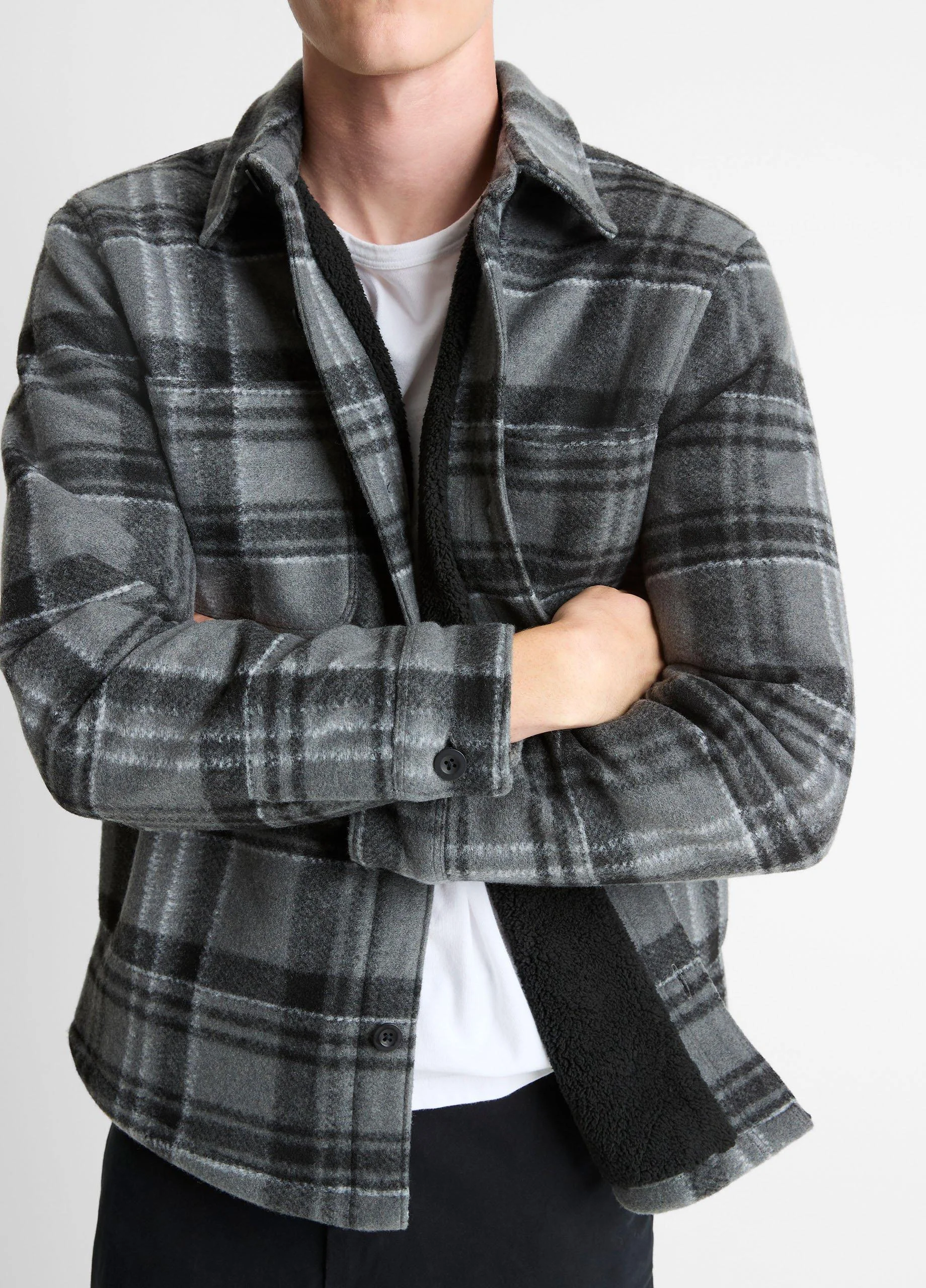Sherpa-Lined Plaid Shirt Jacket - 1