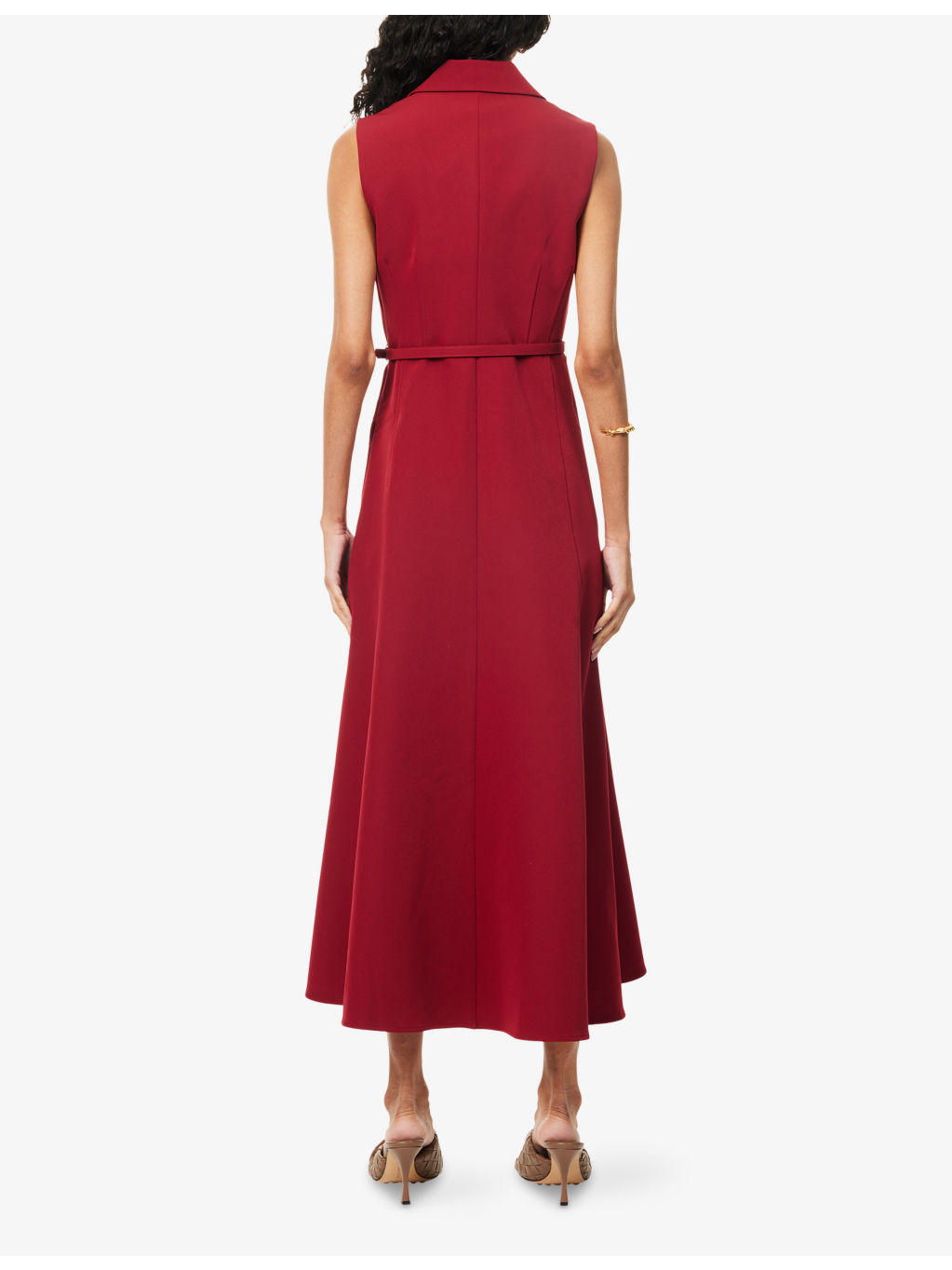 Peak-Lapel Belted Woven Midi Dress - 4