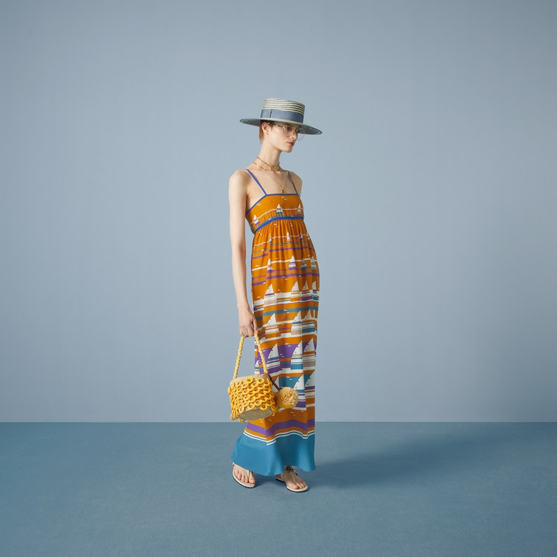 Striped boat print silk dress 2