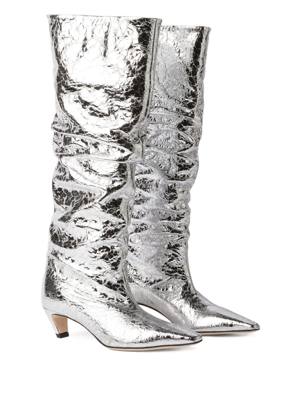ruched foiled leather boots - 2