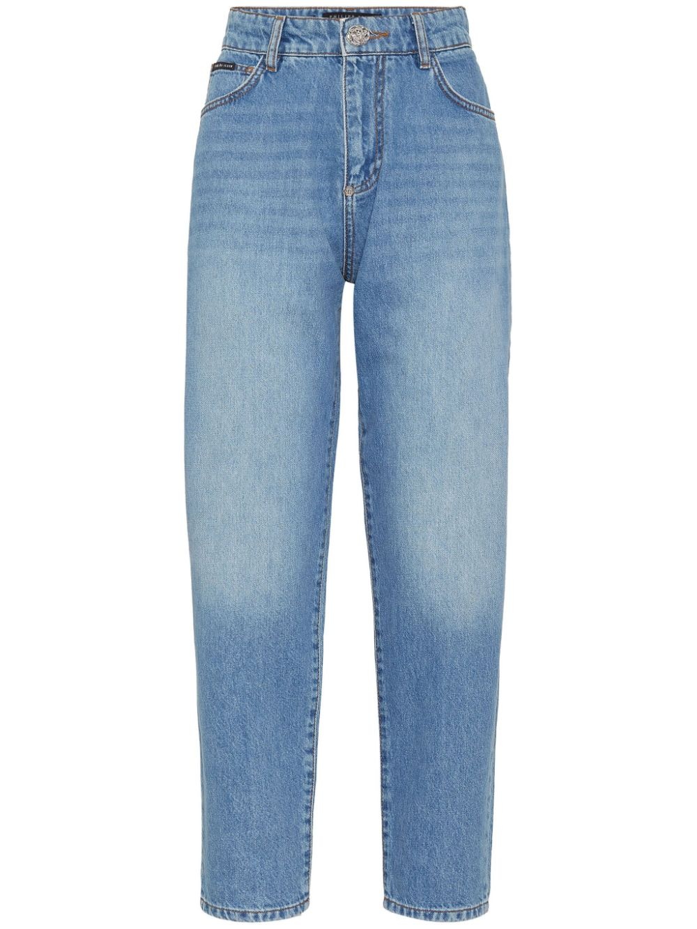 logo-appliquÃ© high-rise tapered jeans - 1