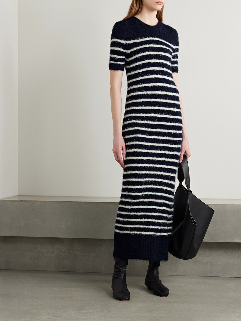 KHAITE Helen Striped Brushed Silk And Cashmere-blend Midi Dress outlook