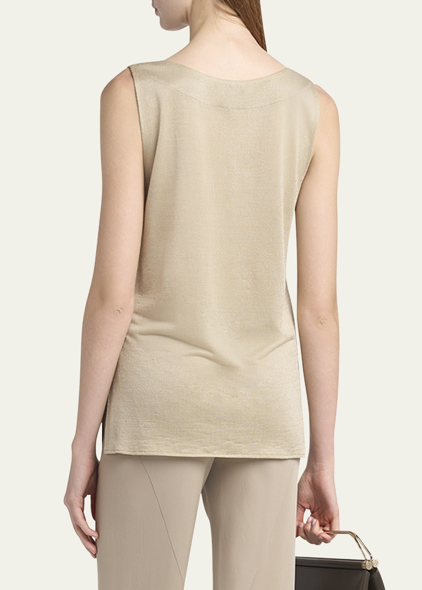Chain-Necklace Scoop-Neck Shiny Viscose Jersey Tank Top - 3