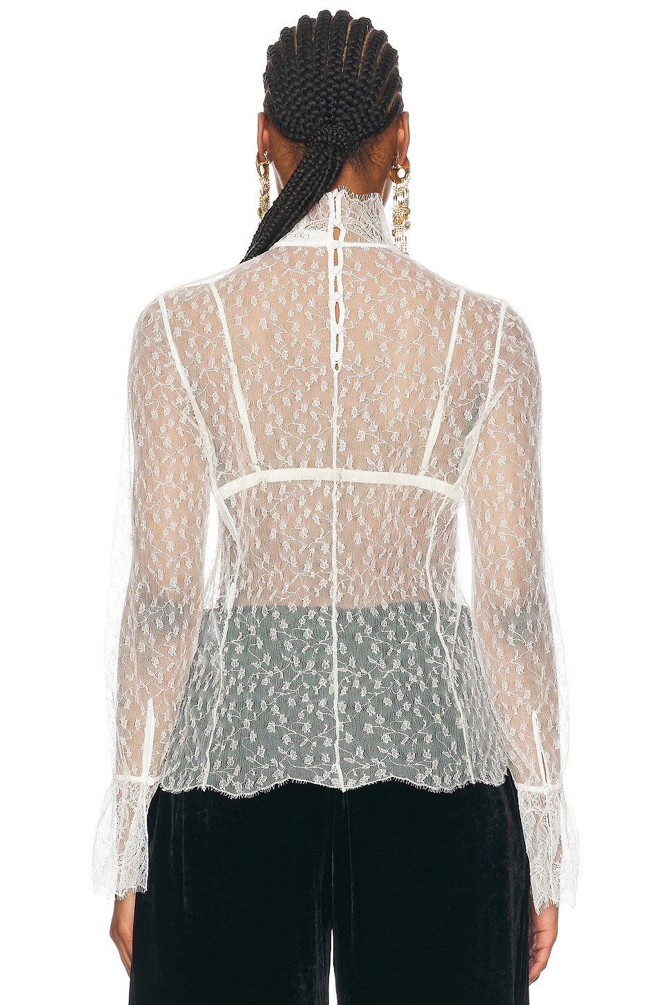 High Neck Long Sleeve Lace Blouse - 3