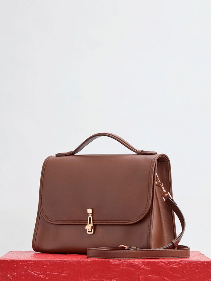 Large Leonora Flap Bag in Chocolate Leather - 4