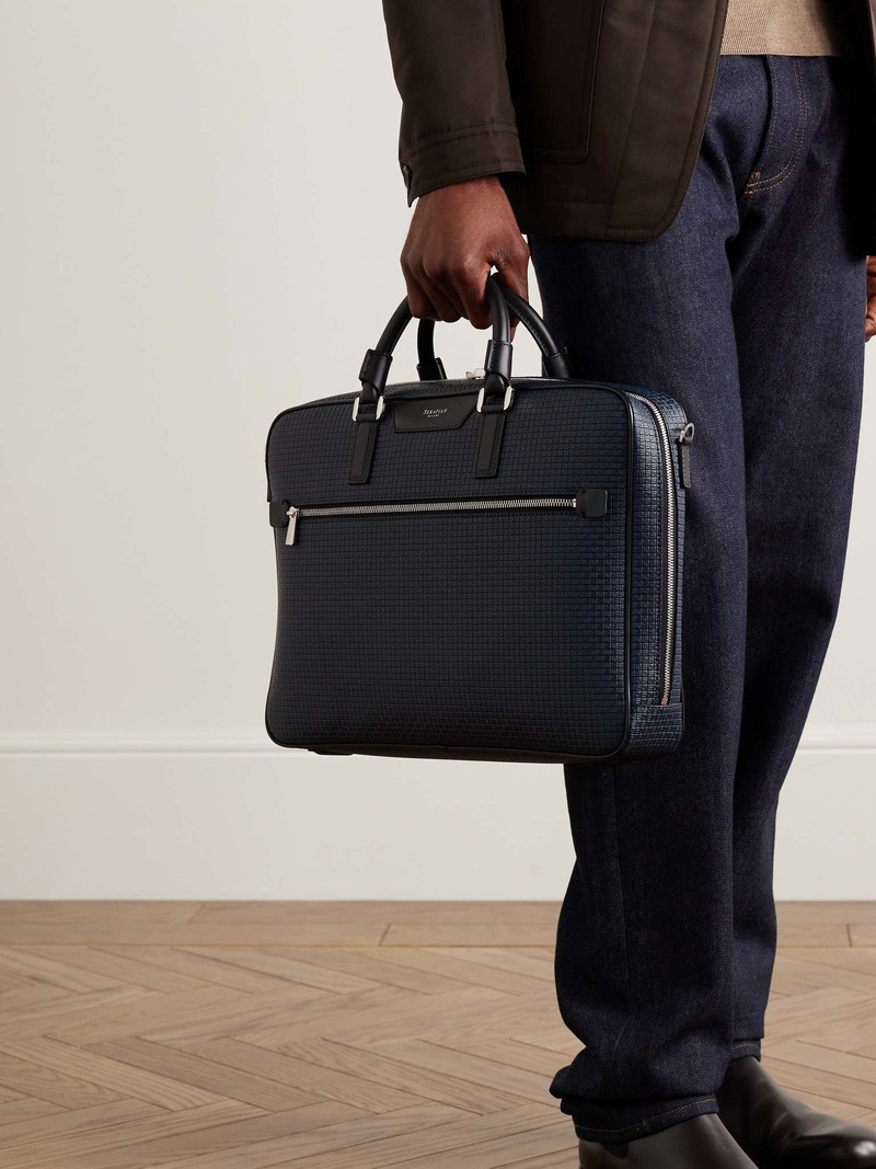 Serapian Leather-Trimmed Logo-Embossed Stepan Coated-Canvas Briefcase outlook