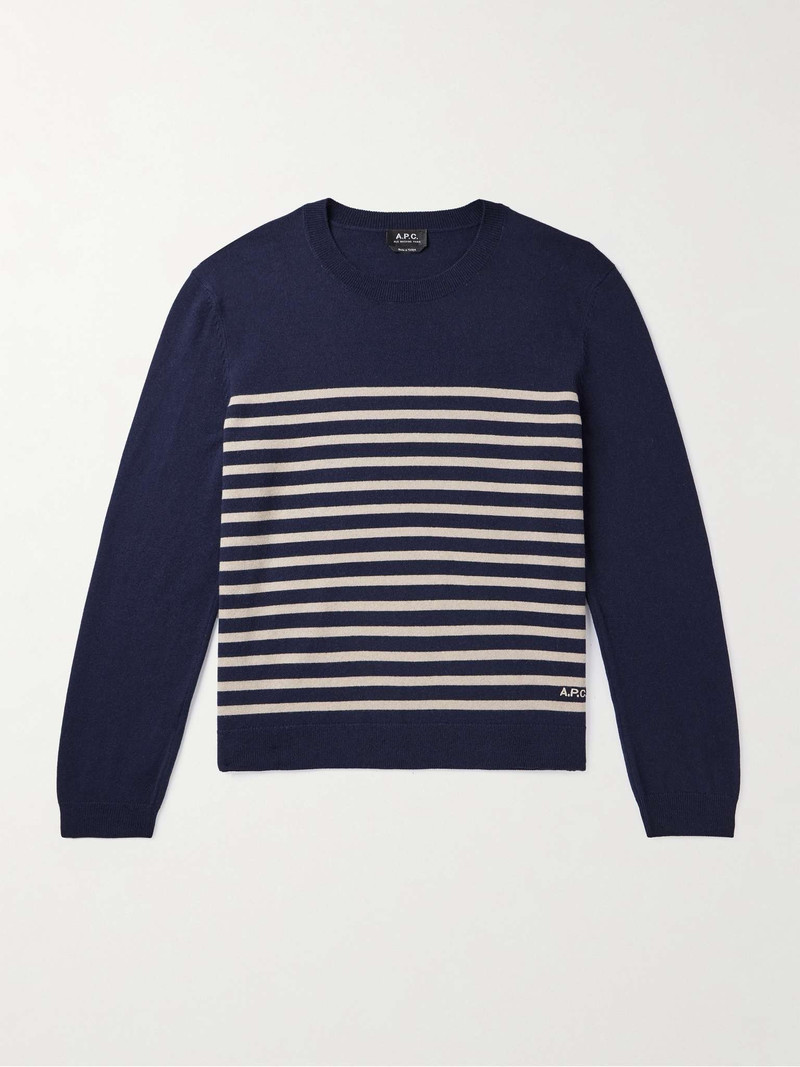 Matthew Striped Logo-Embroidered Cashmere and Cotton-Blend Sweater - 1