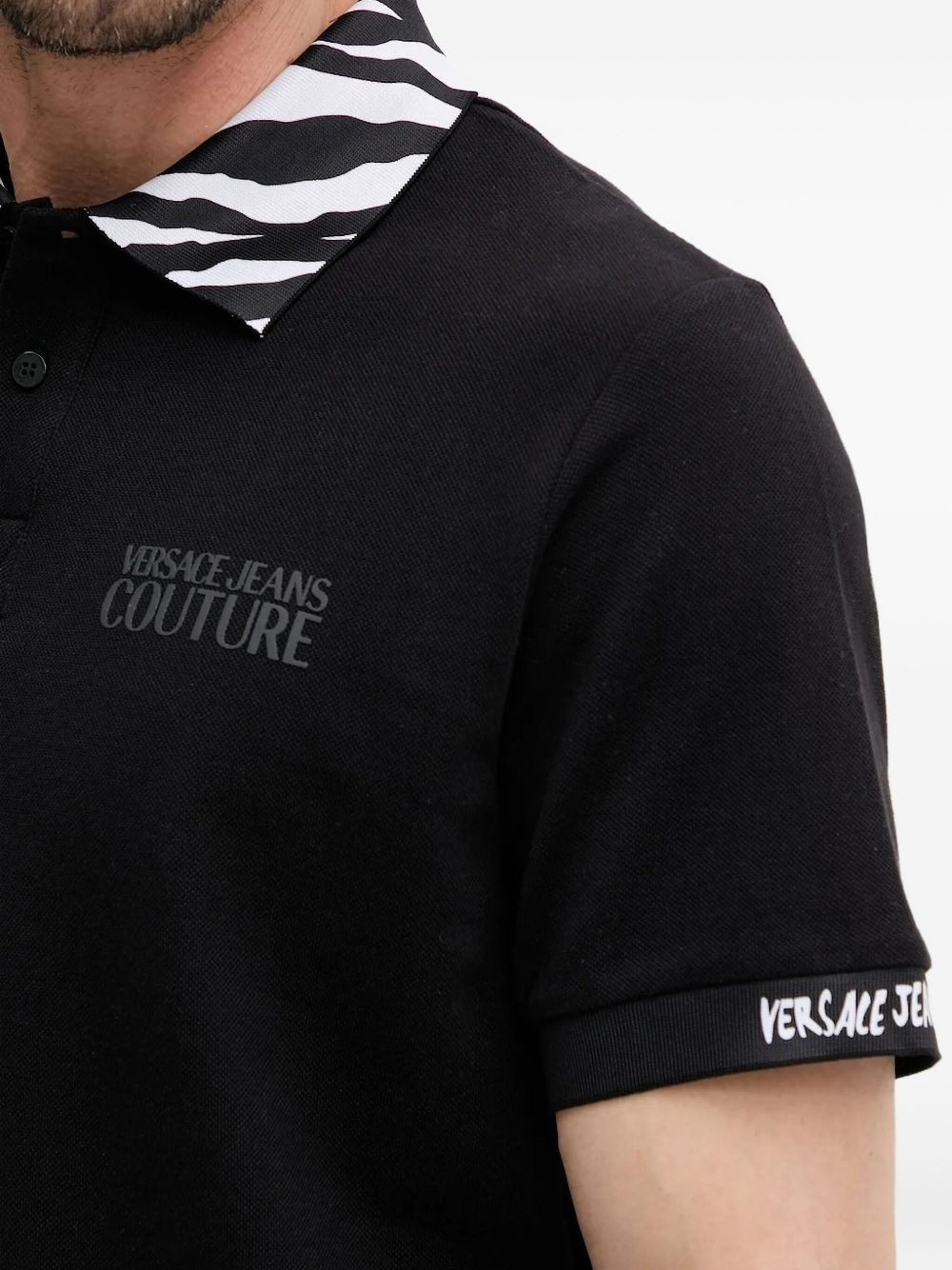 zebra print-collar polo shirt - 4