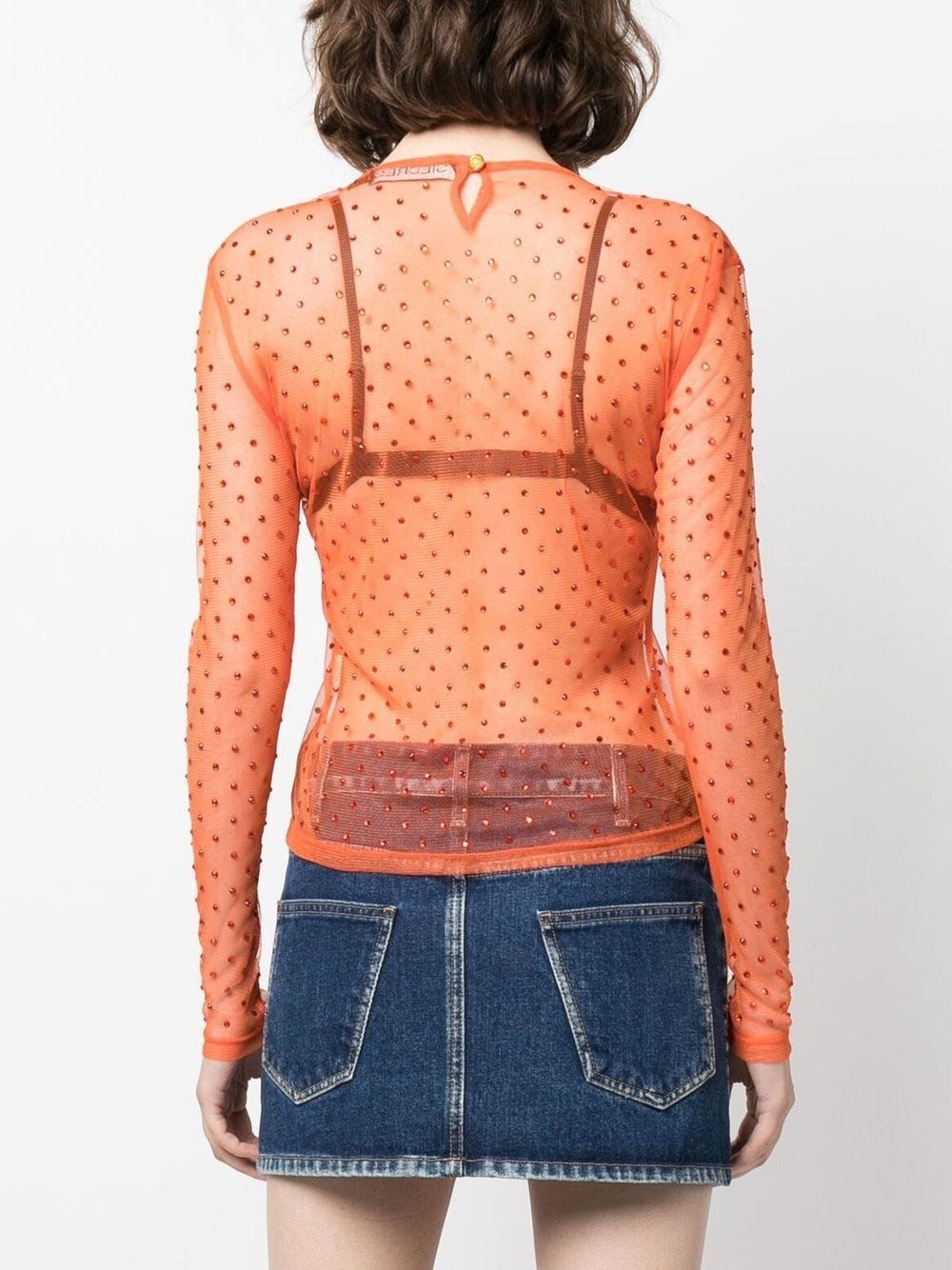 crystal-embellisment sheer blouse - 4
