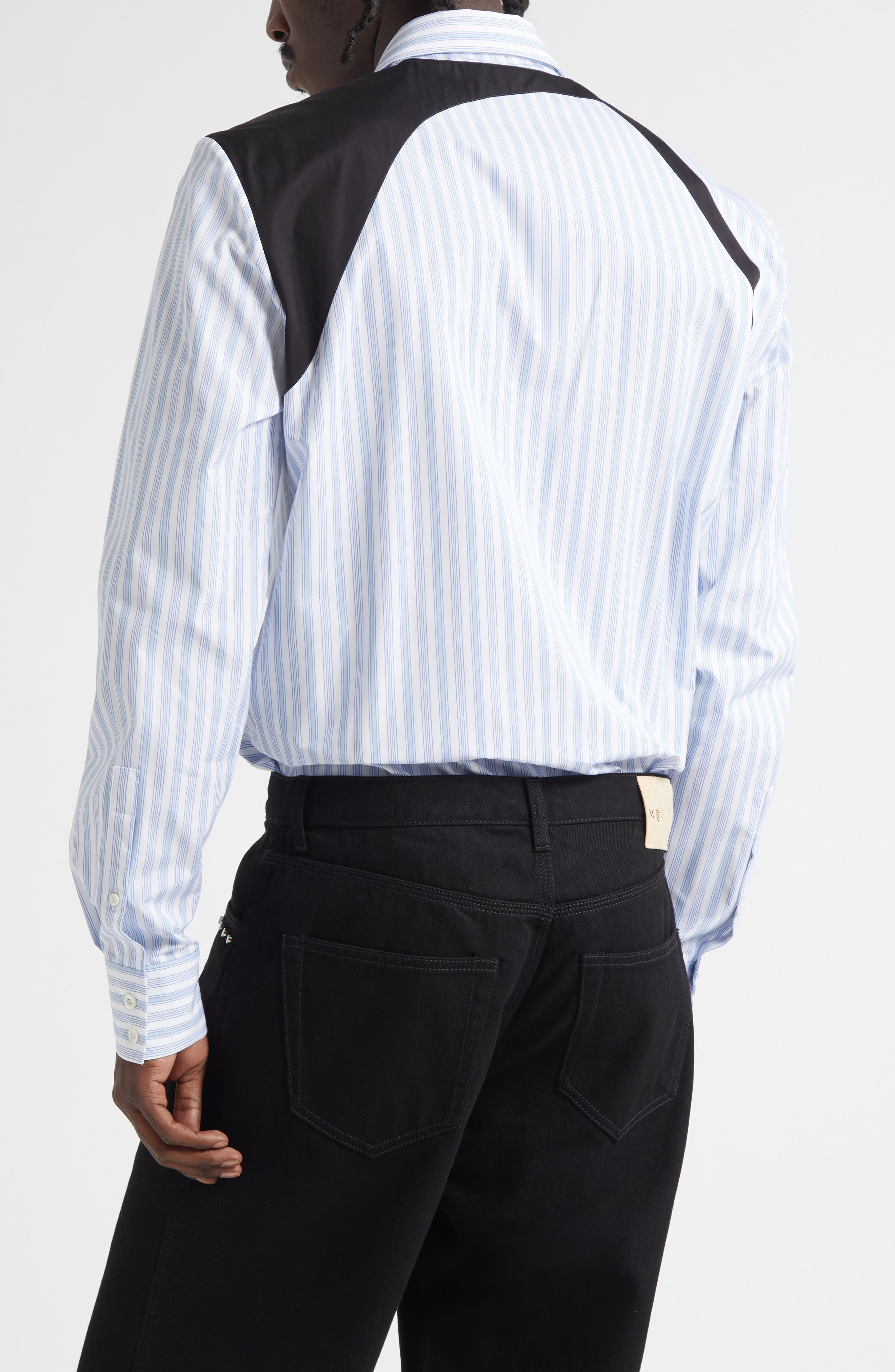 McQueen Canvas Detail Harness Strap Cotton Poplin Button-Up Shirt in Optic White-S Blue at Nordstrom - 3
