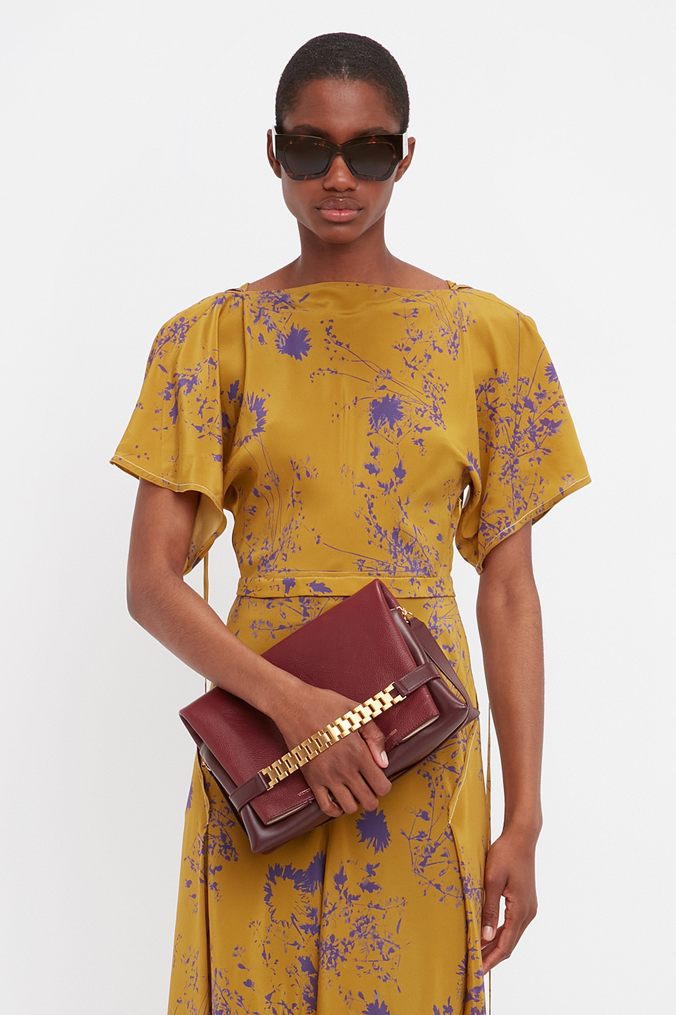 Draped Sleeve Cut Out Mini Dress In Yellow Ochre - 5