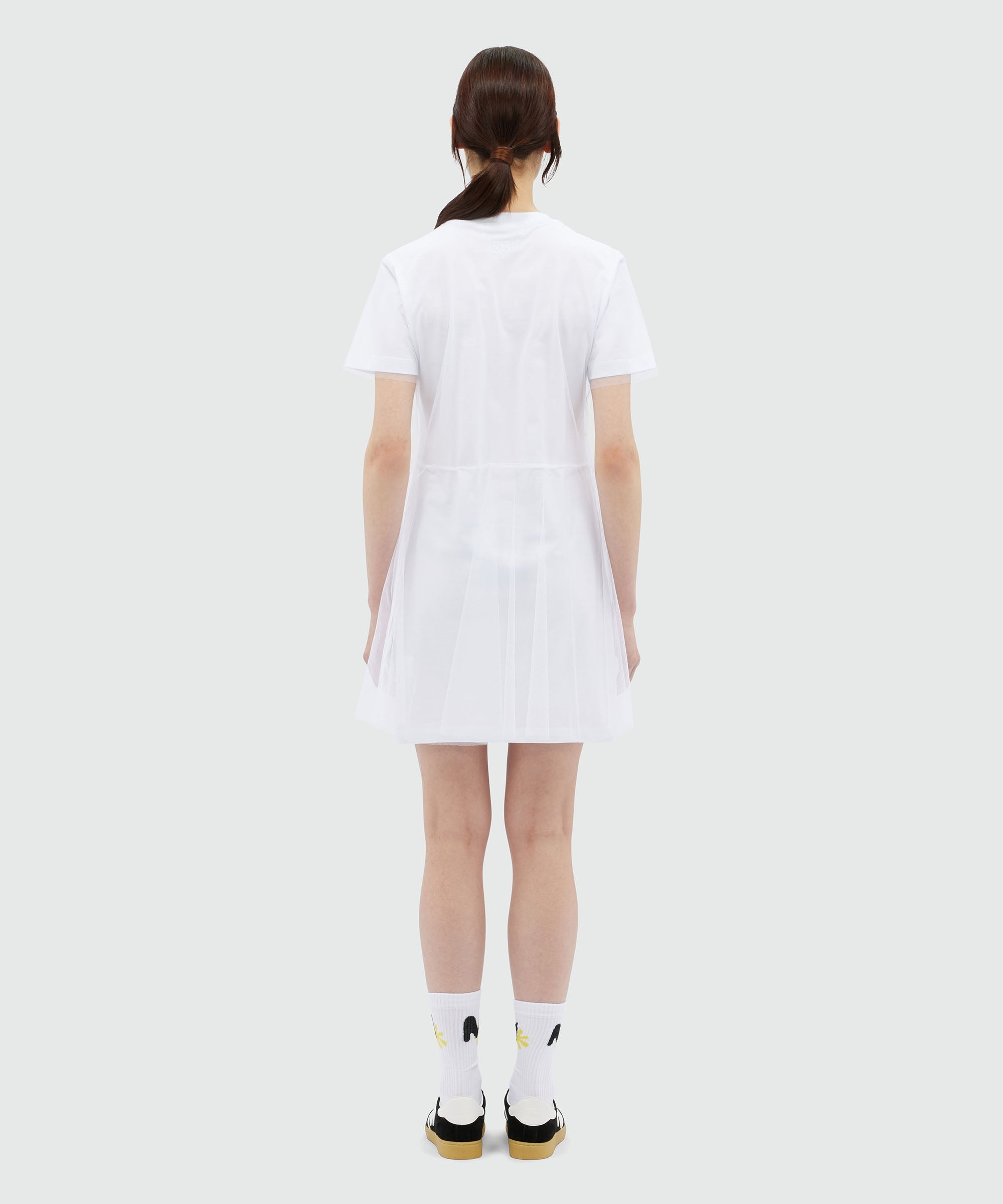 White jersey t-shirt dress with tulle layer - 3