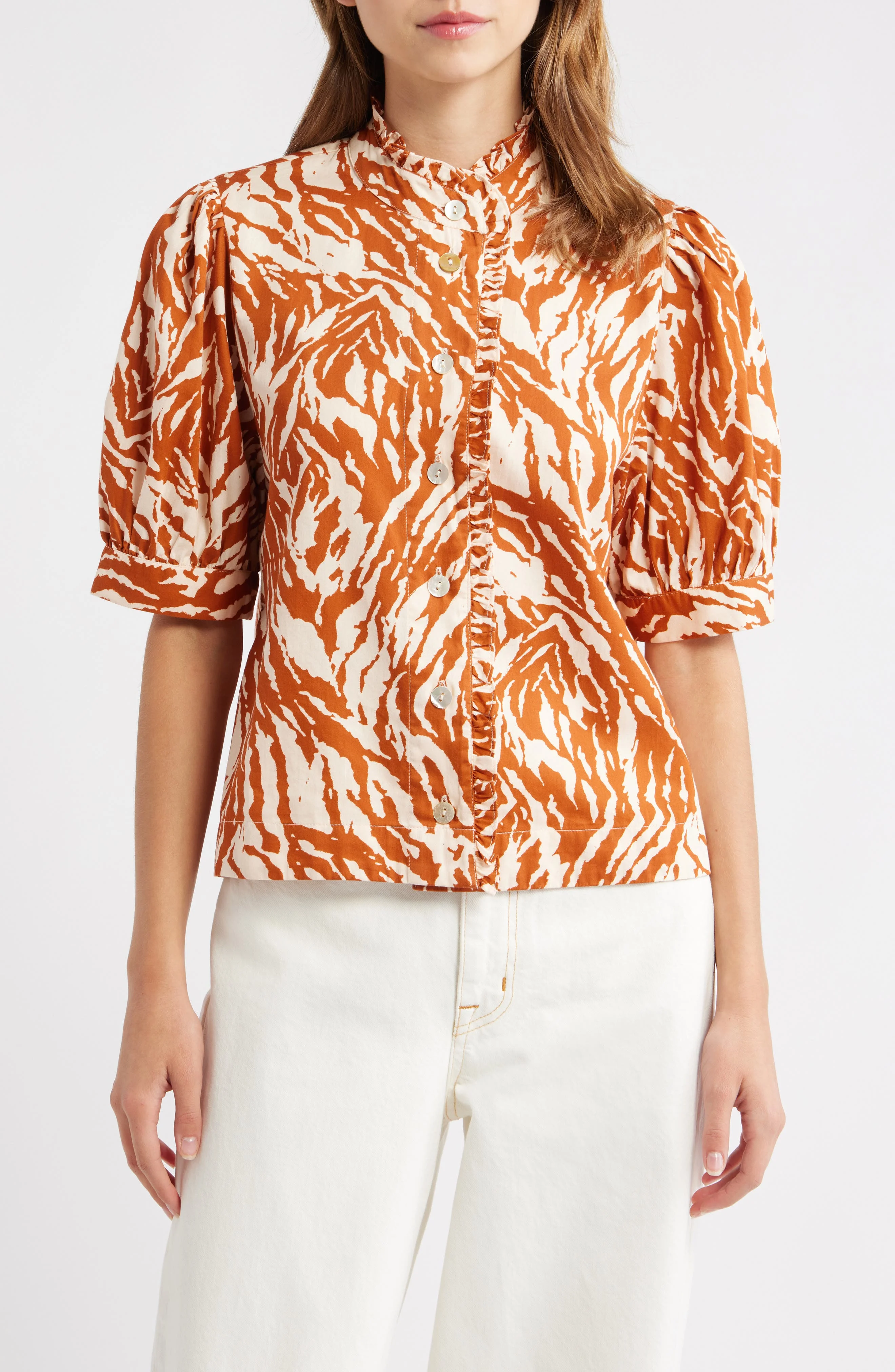 LOVE THE LABEL Carolina Print Button-Up Shirt in Terracotta Zebra at Nordstrom - 1