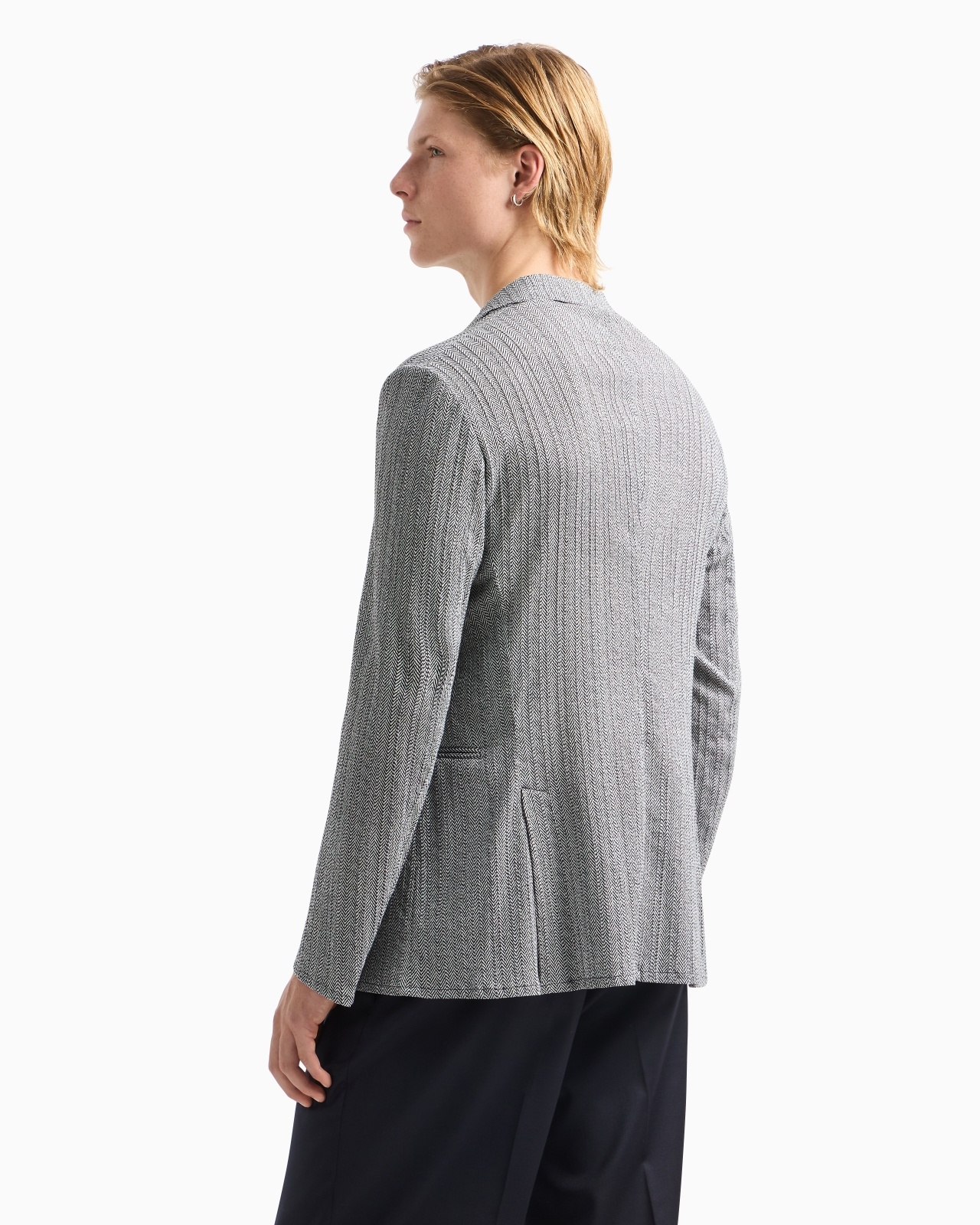SINGLE-BREASTED BLAZER IN A CHEVRON-PRINT SEERSUCKER FABRIC - 3