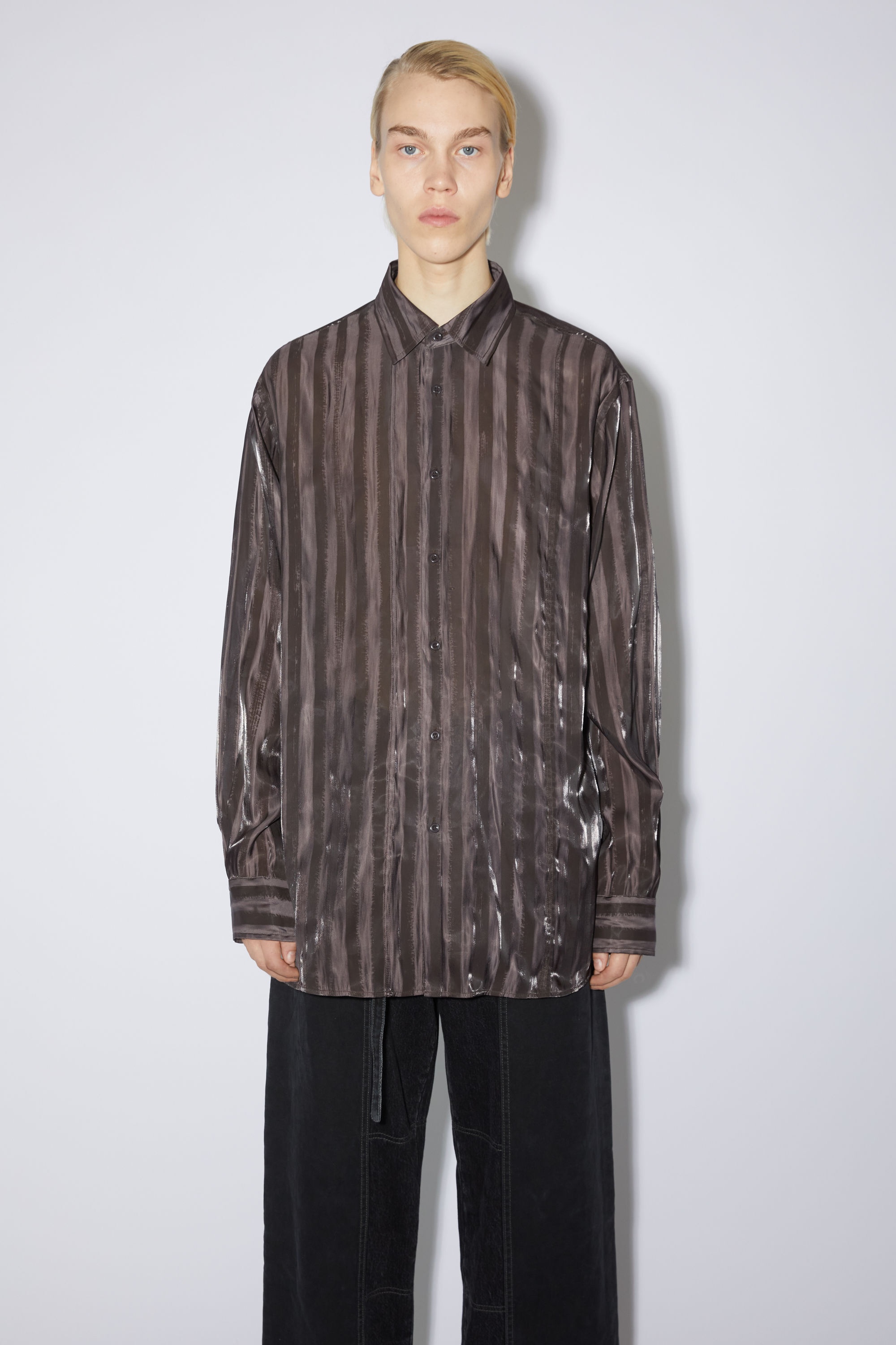 Stripe button-up shirt - Chestnut brown - 5