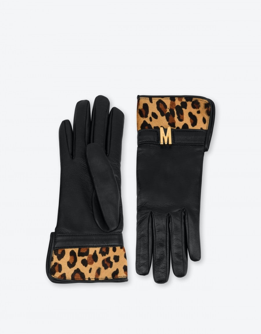 LEOPARD DETAIL LEATHER GLOVES - 1