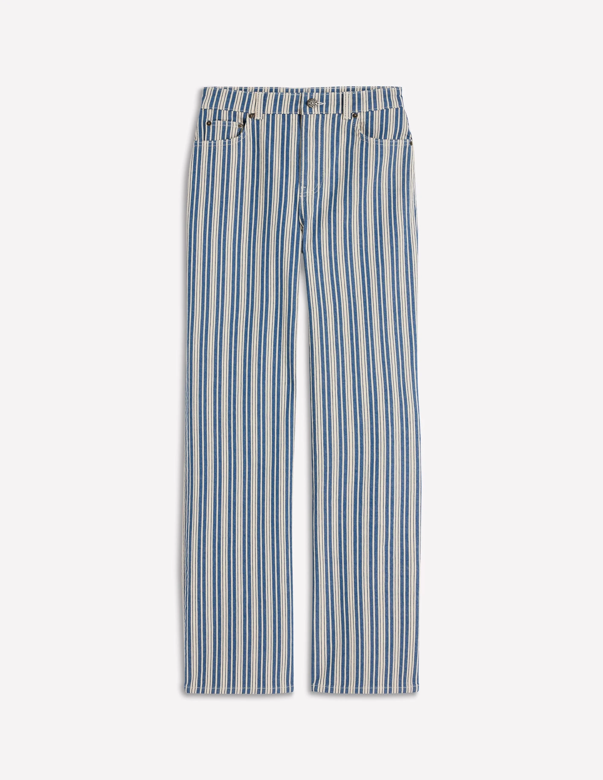High Rise Column Leg Jeans-Blue Stripe - 1