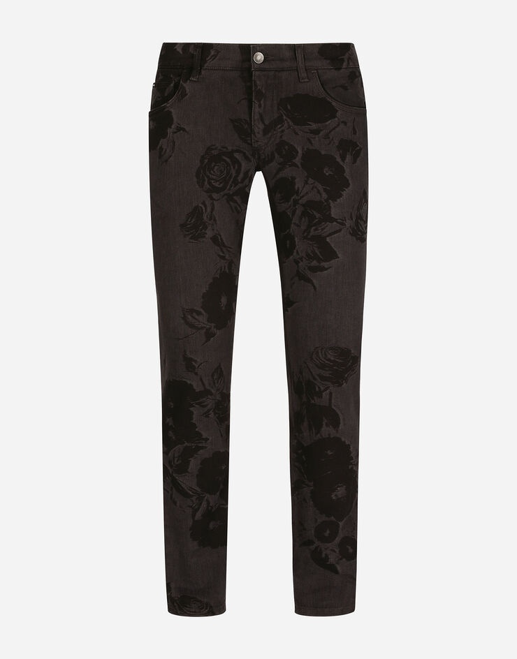 Black skinny jeans with laser-etched rose design - 3