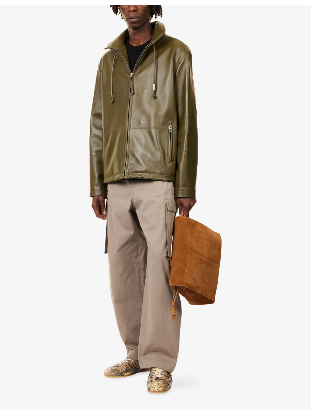 Relaxed-Fit High-Neck Leather Jacket - 2