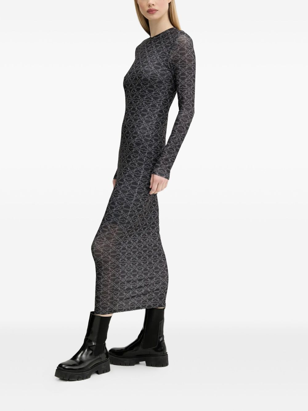 printed long-sleeve maxi dress - 3