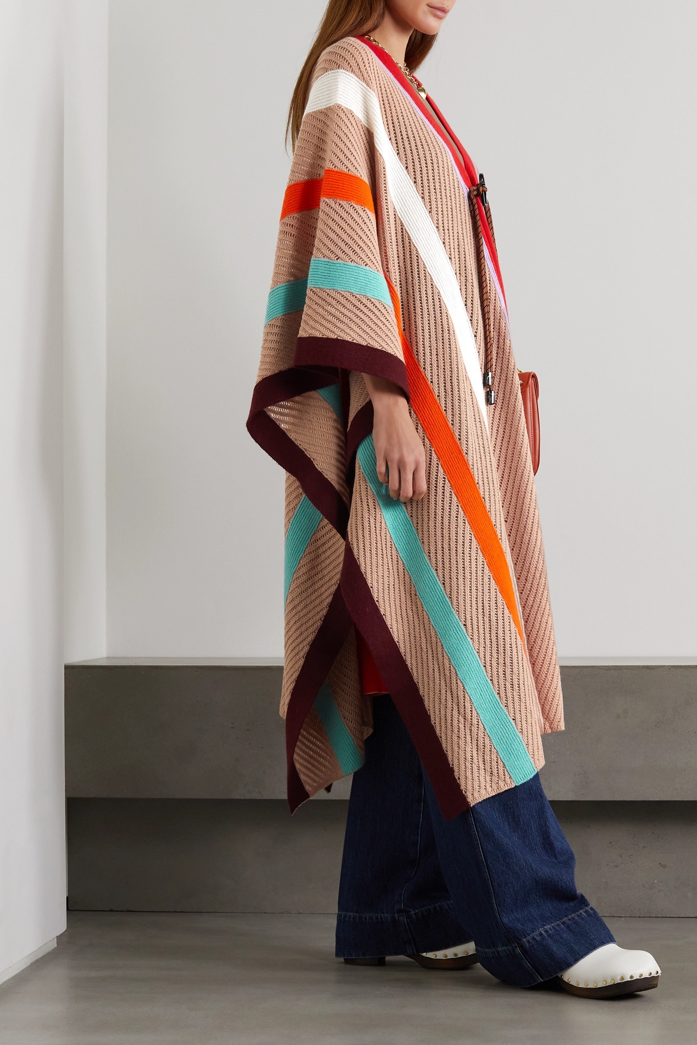 Striped ribbed wool cape - 2