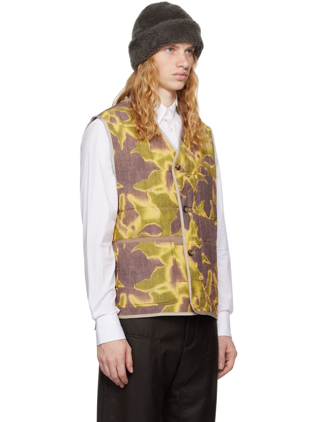 Multicolor Photogram Leaves Print Quilted Vest - 2