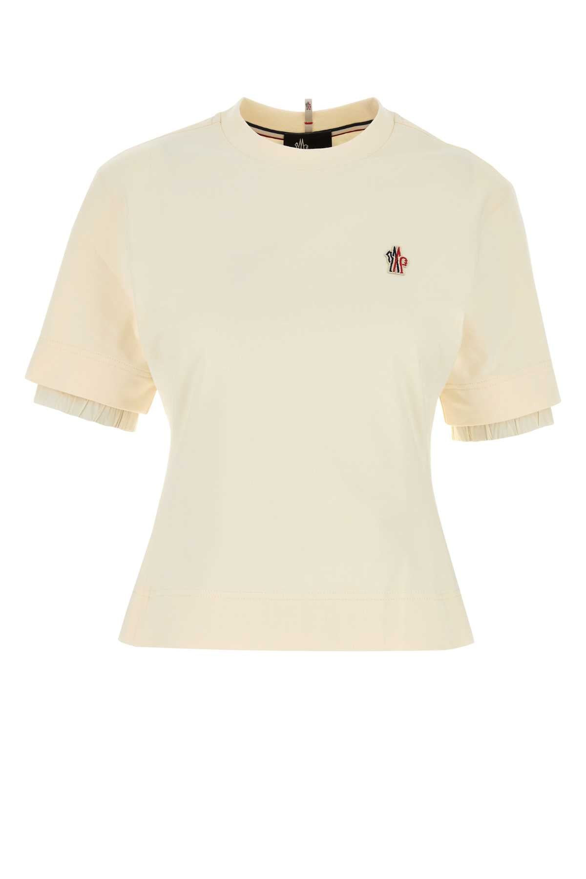Moncler Grenoble Women Ivory Stretch Cotton T-Shirt - 1