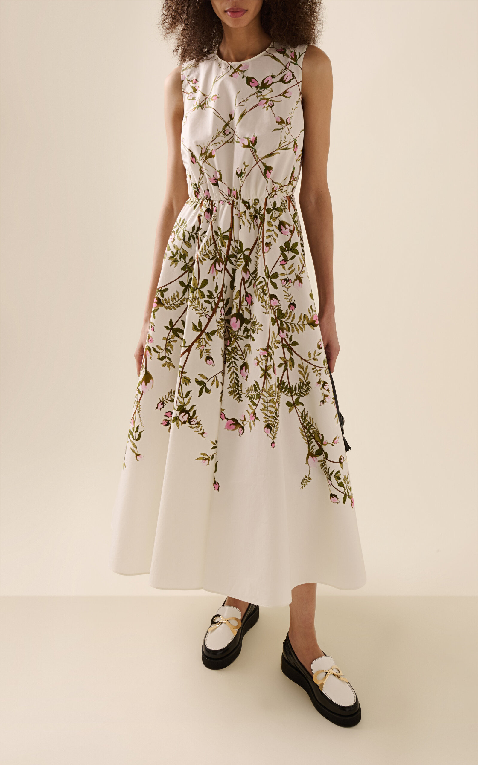 Sleeveless Printed Popeline Midi Dress ivory - 2