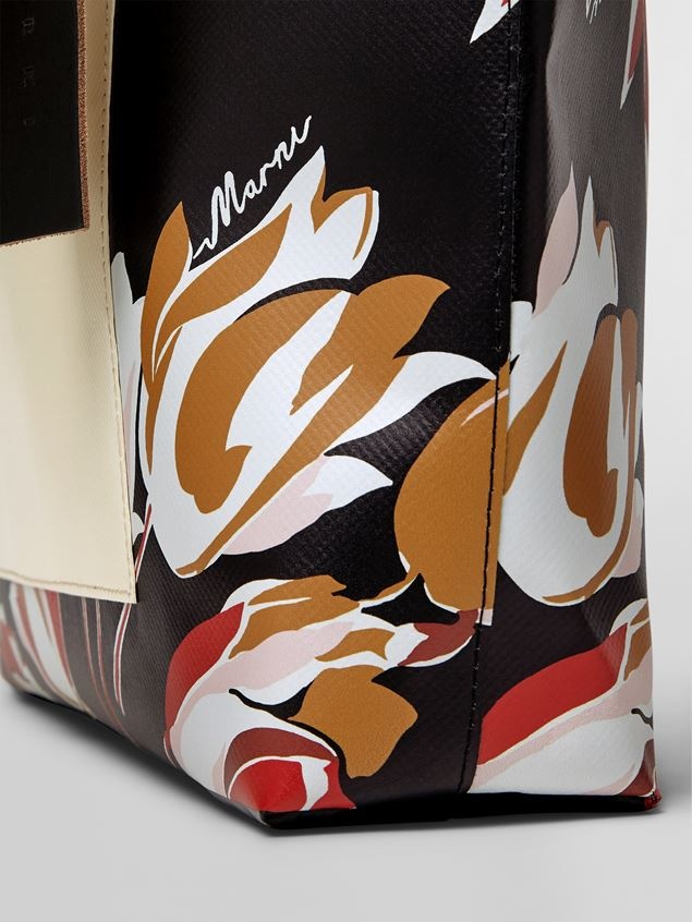 BLACK WINDBLOWN PRINT PVC SHOPPING BAG WITH CALFSKIN HANDLES - 5