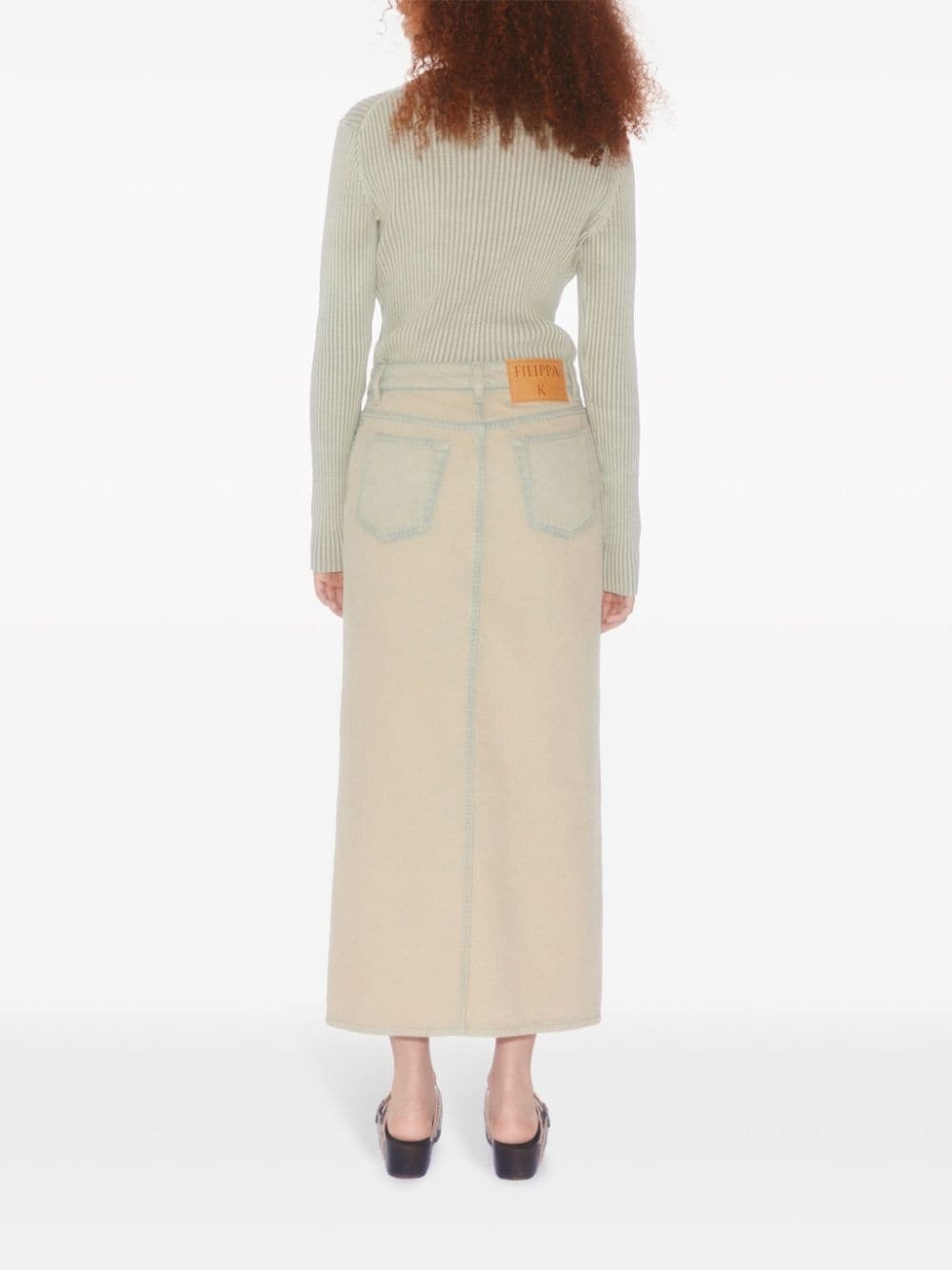 front-slit denim midi skirt - 3