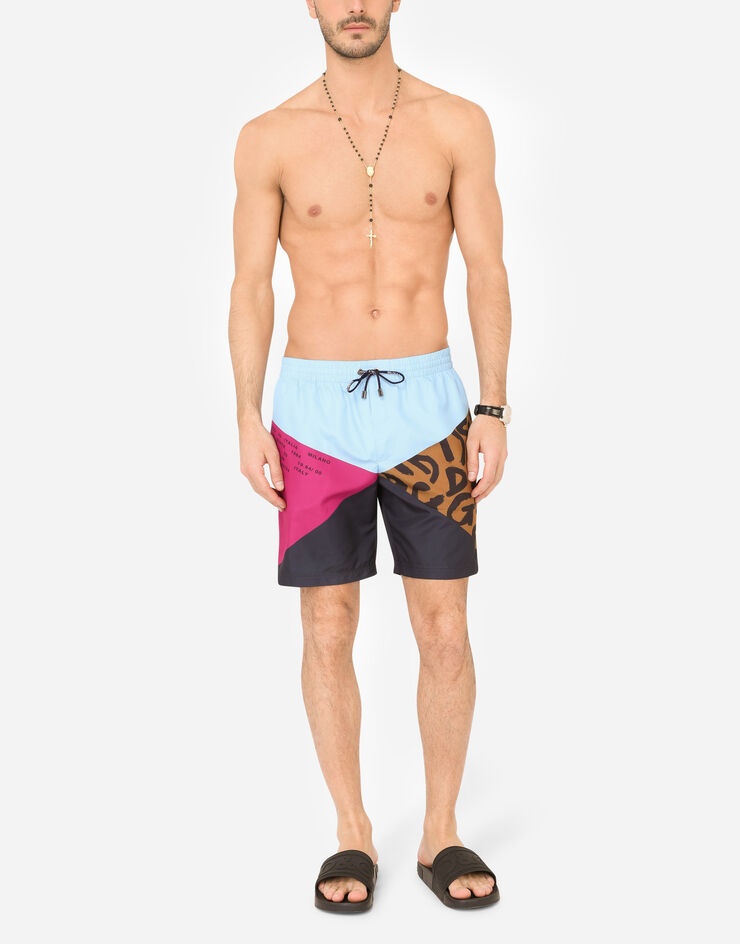 Mid-length nylon patchwork swim trunks with print - 2