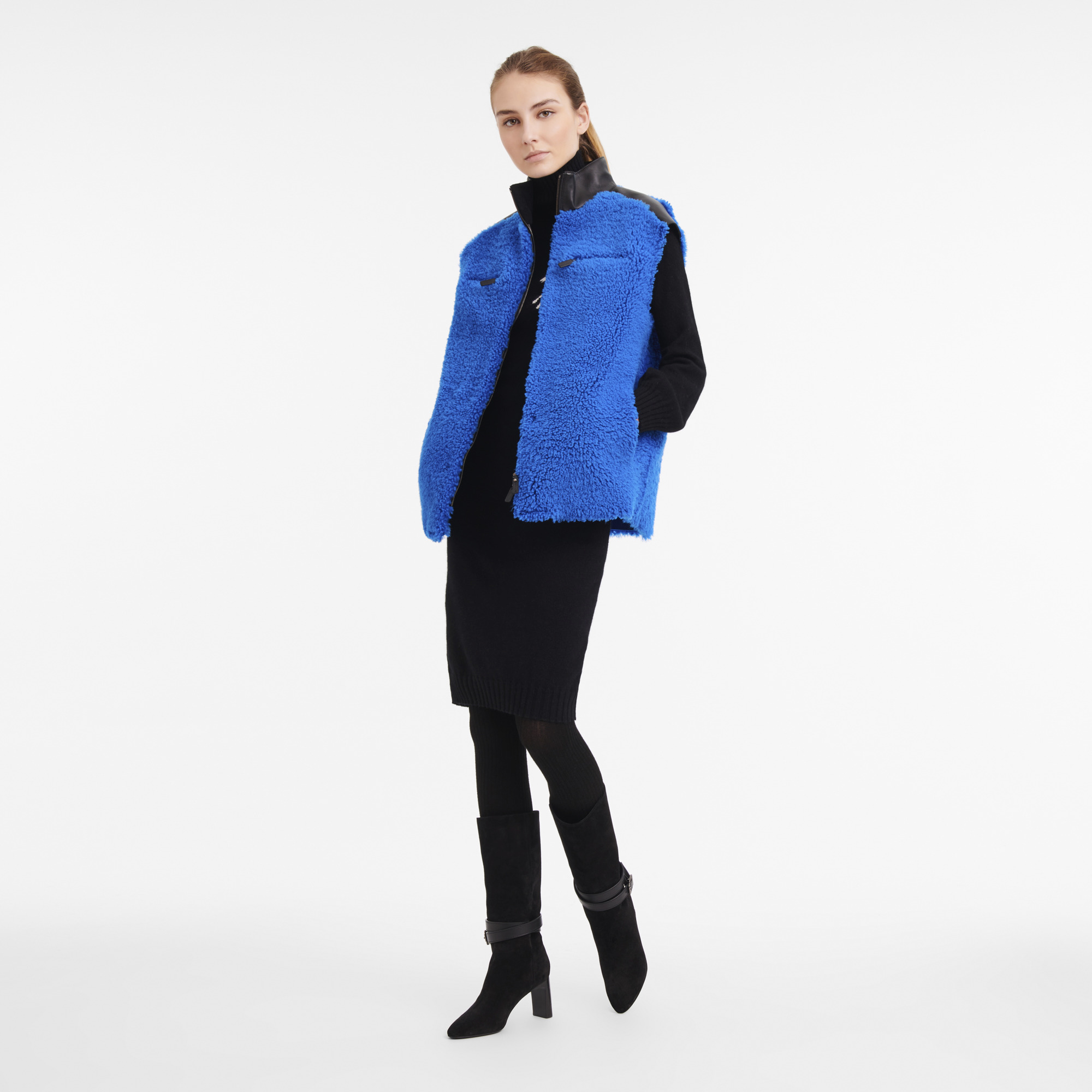 Sleeveless cardigan Cobalt - Leather - 2