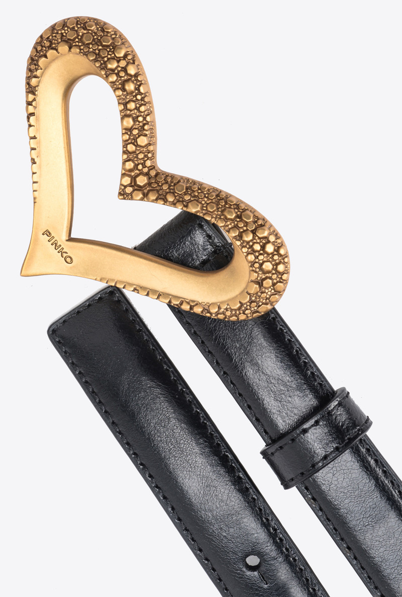 THIN VINTAGE LEATHER HEART BELT 2CM 3