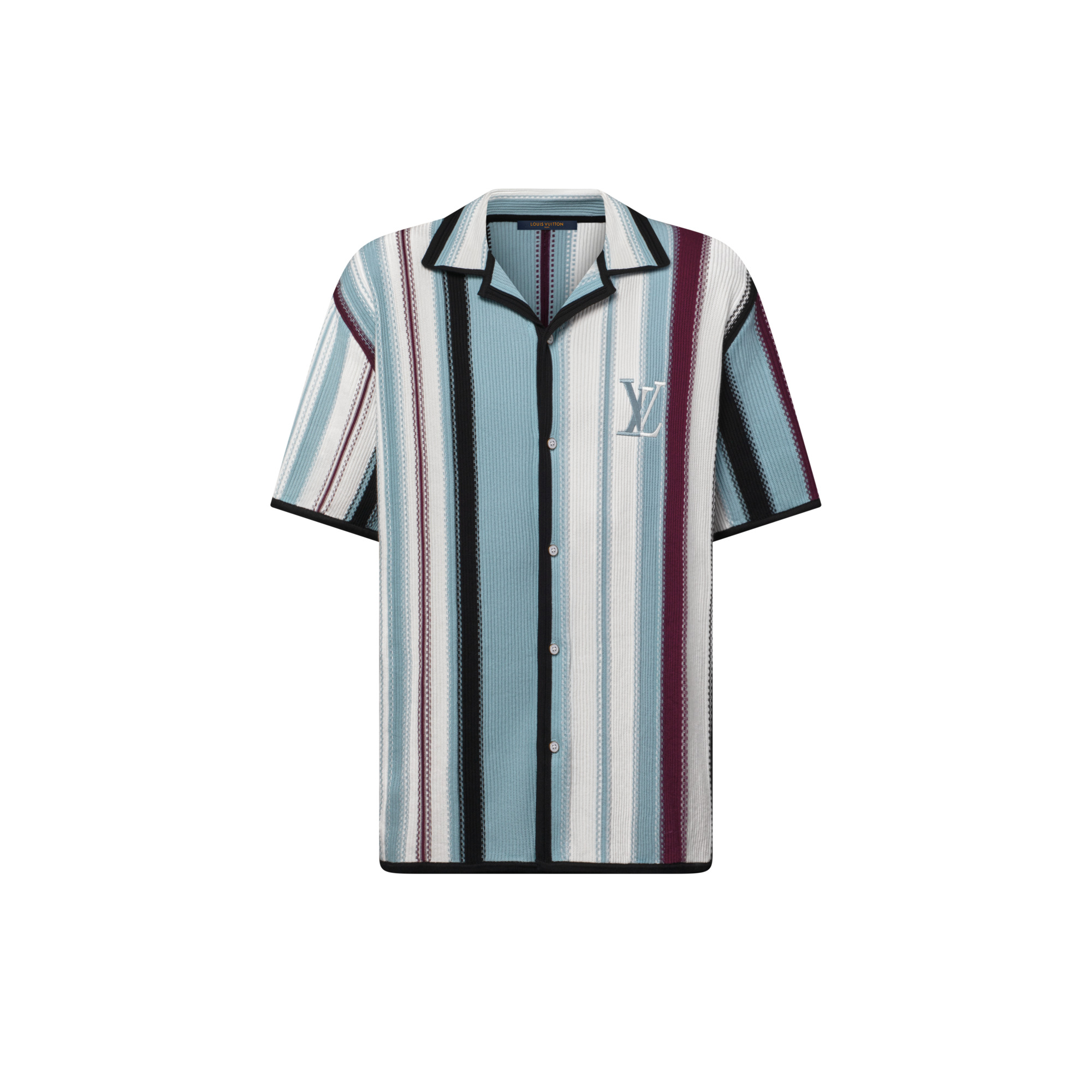 Striped Crochet Short-Sleeved Shirt - 1