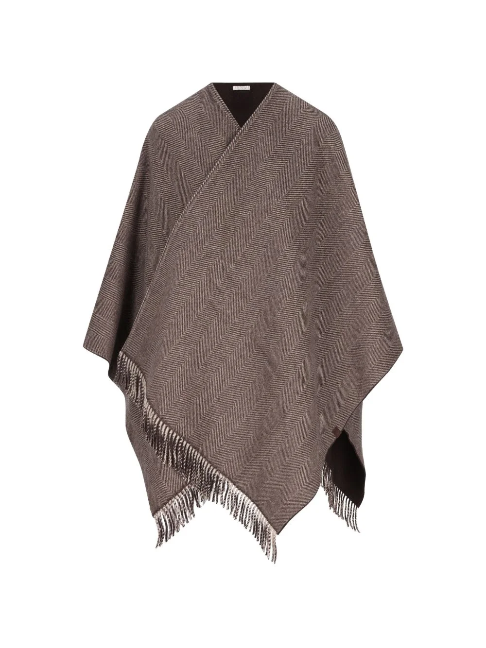 herringbone fringe-trim poncho - 1
