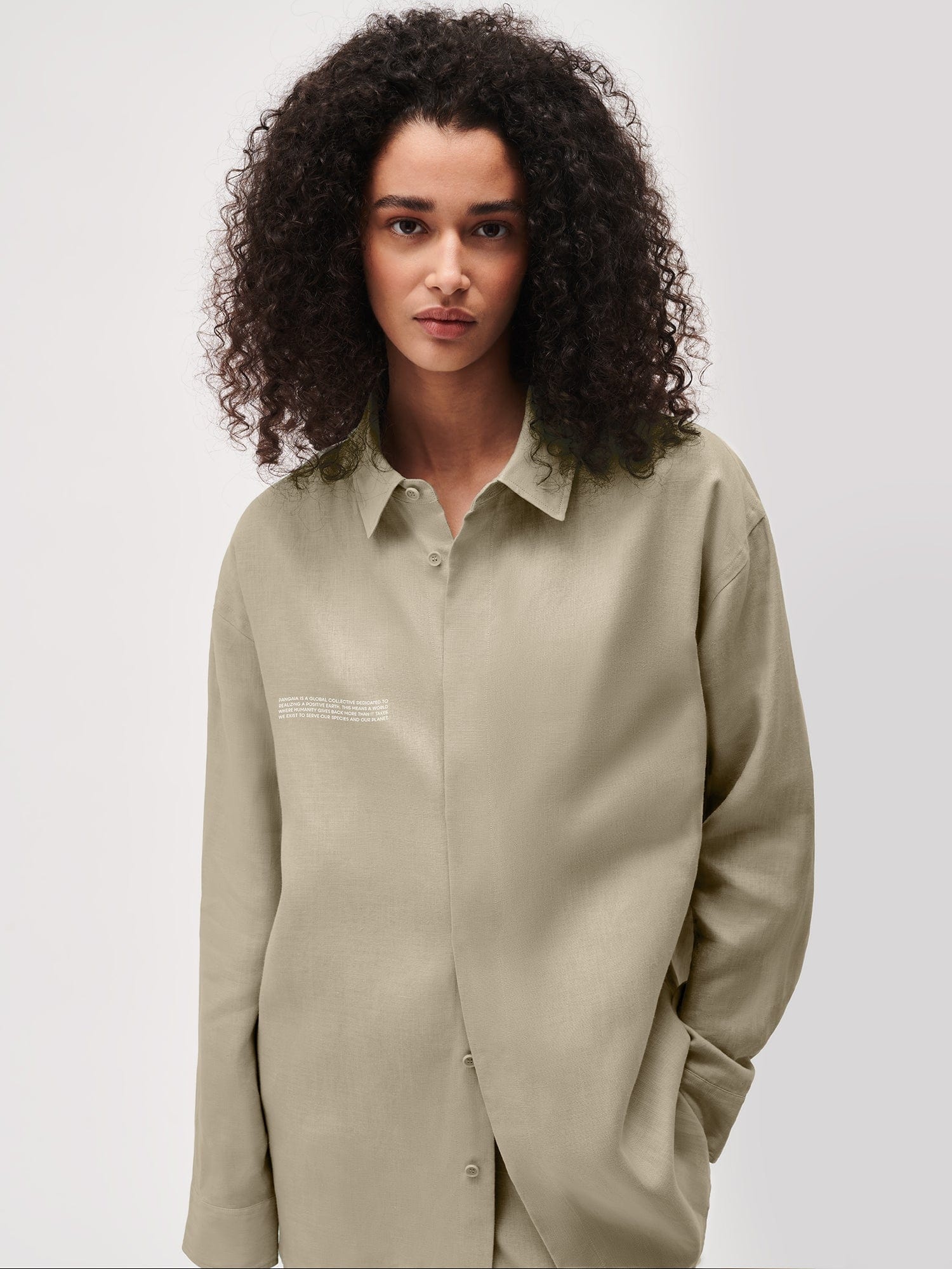 Womens DNA Linen Collared Long Sleeve Shirt - Cliff Beige - 2