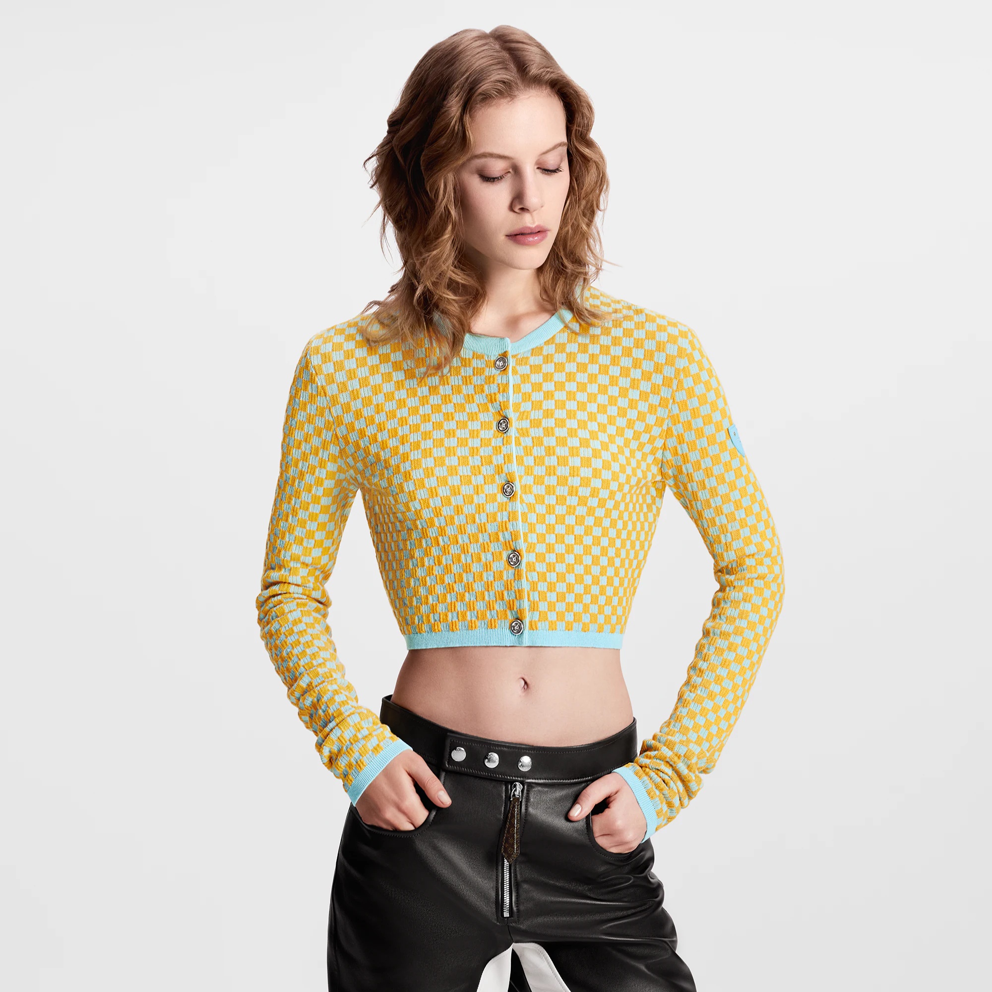 Damier Knit Cropped Cardigan - 5