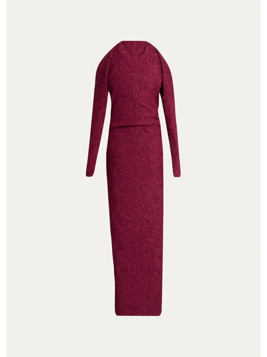 Lina Crushed Silk Habotai Long-Sleeve Halter Gown - 1