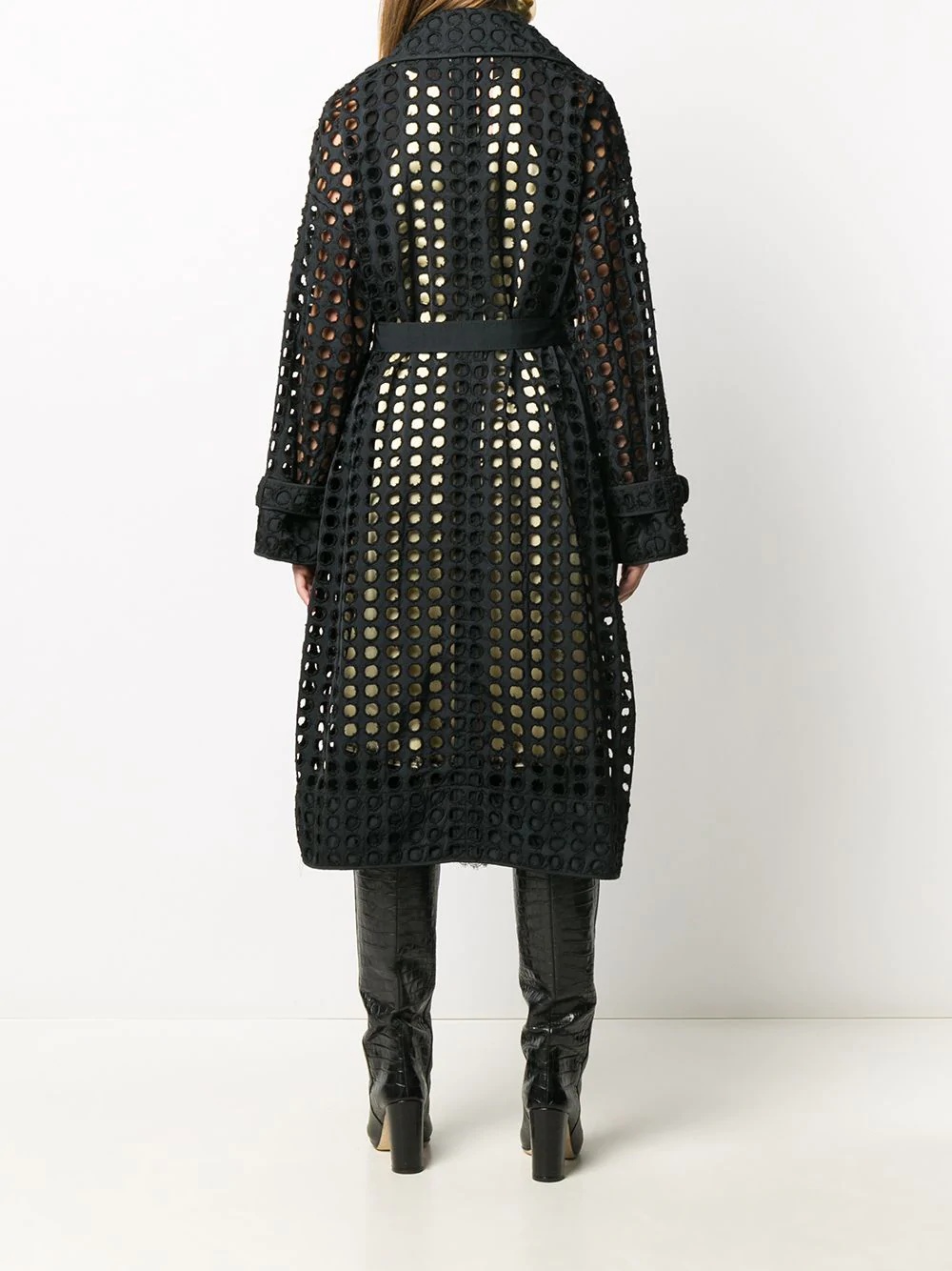 perforated-design midi coat - 4