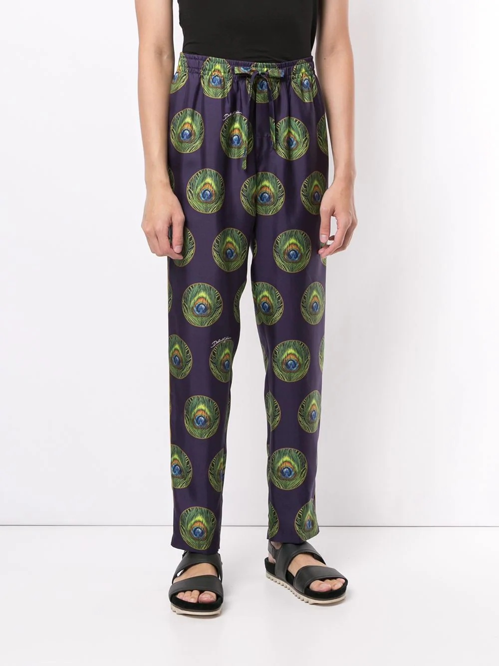 peacock feather print pyjama-style trousers - 3