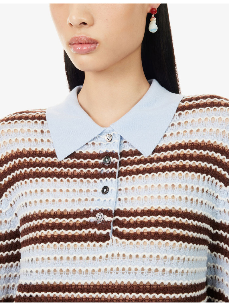 Ryan Striped Crochet-Knit Wool Polo Top 5
