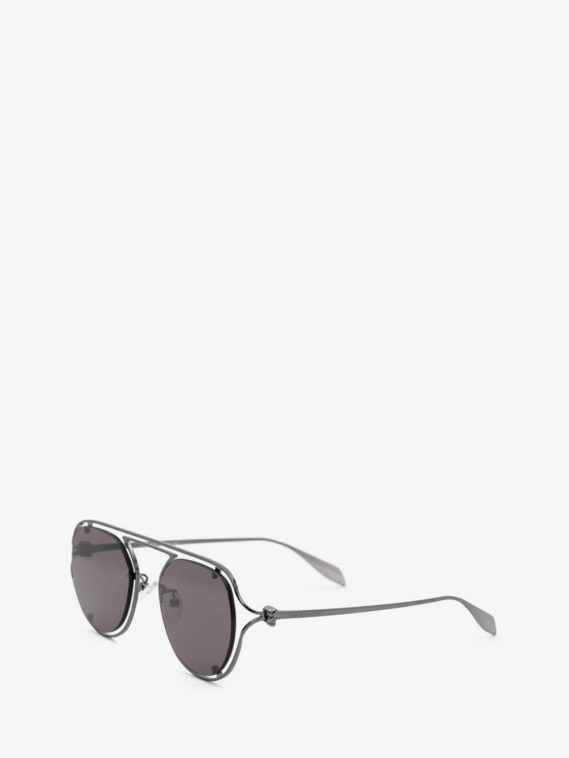 Skull Hinge Round Sunglasses in Ruthenium - 3