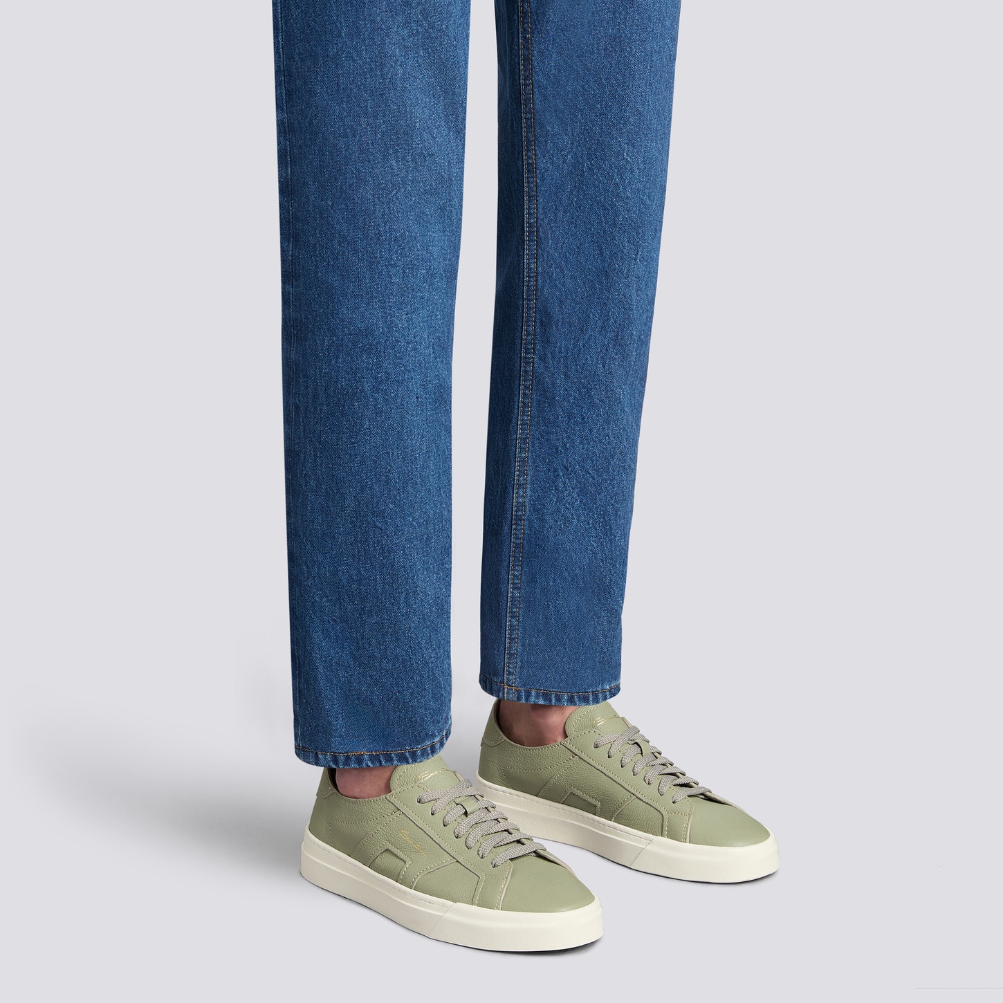 Men's light green tumbled leather Double Buckle Sneaker - 2