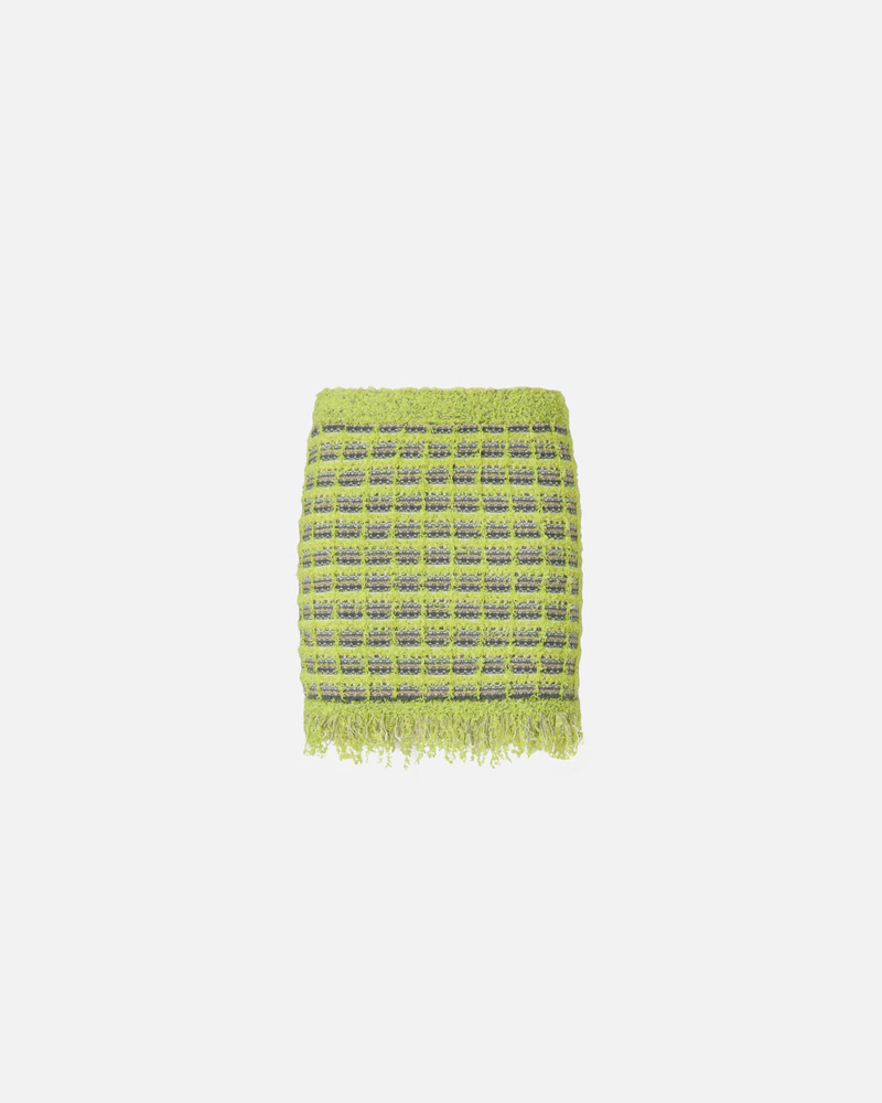 MINI SKIRT IN BASKETWEAVE AND FRAYED KNIT 1