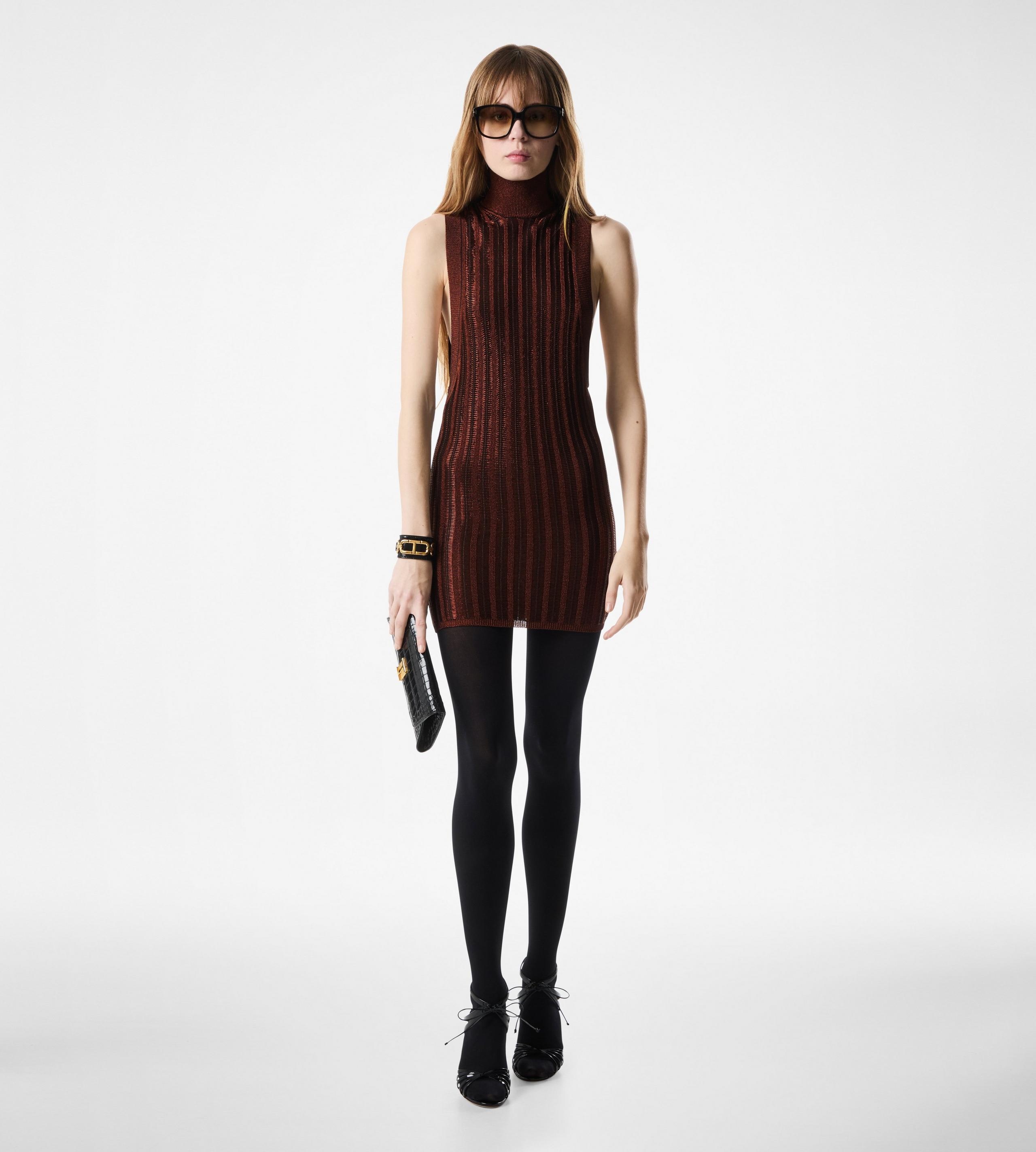 SLINKY VISCOSE AND WOOL RIB KNIT MINI DRESS - 2